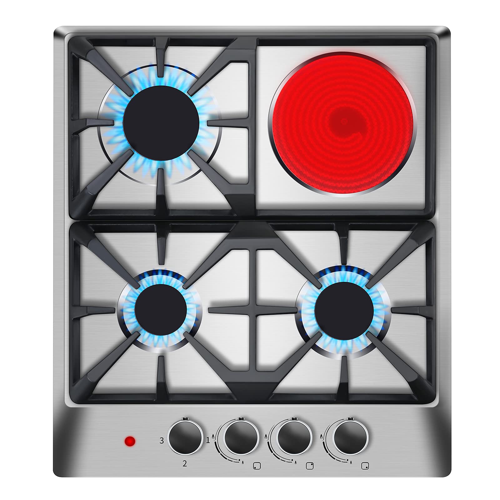 Forimo 24x20 Inches Stainless Steel Built-In Gas Cooktop with 3 Sealed Burners + 1 Electric Stove - Cast Iron Grates, LPG/NG Dual Fuel, Thermocouple Protection - Easy to Clean for Home Kitchen, Restaurant, RV & Outdoor Cooking