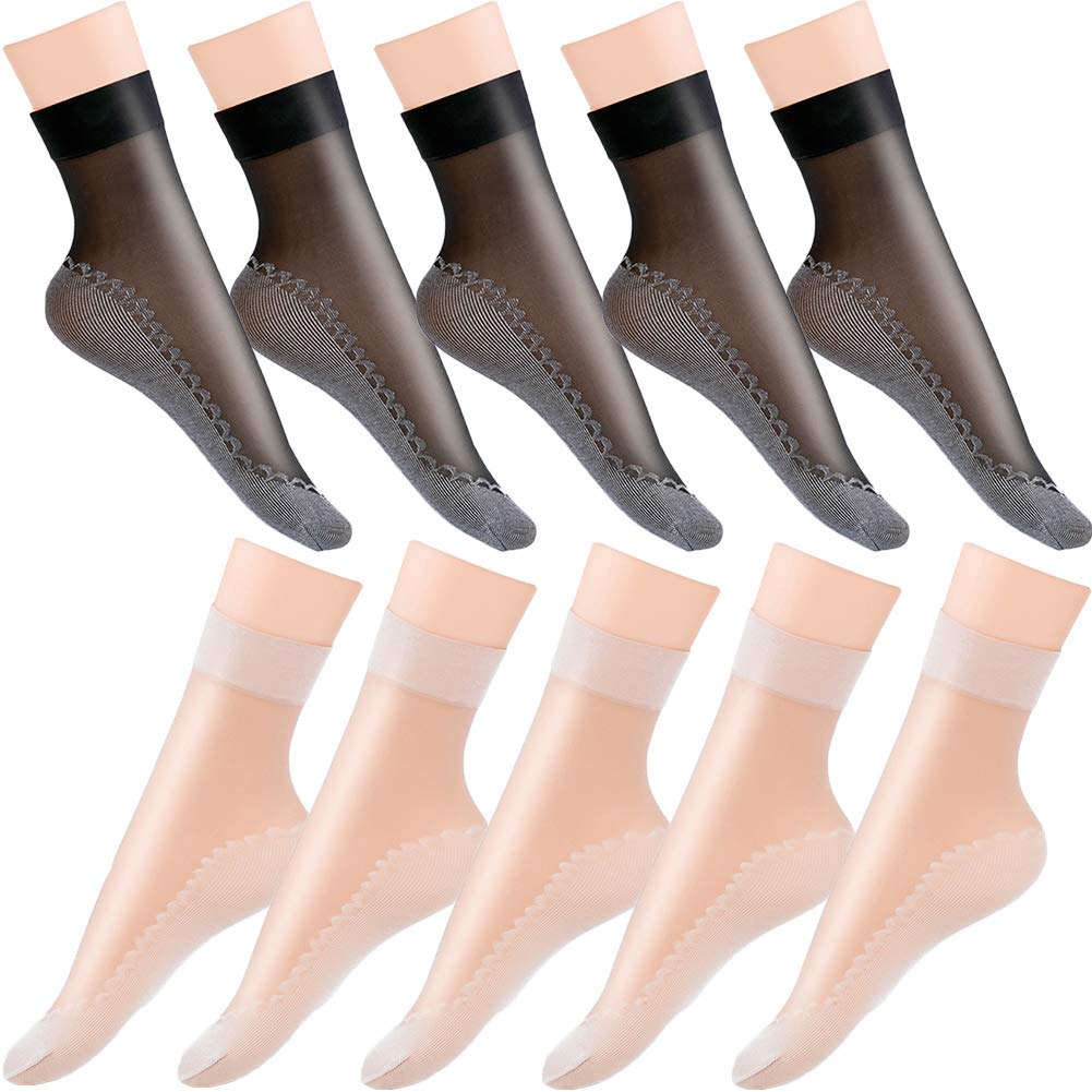 10 Pairs Women's Ankle Nylon Silky Socks - Soft Crystal Sheer Hosiery for Office, Home & Everyday Wear - Breathable Comfort Stockings for Work, Lounge & Casual Outfits