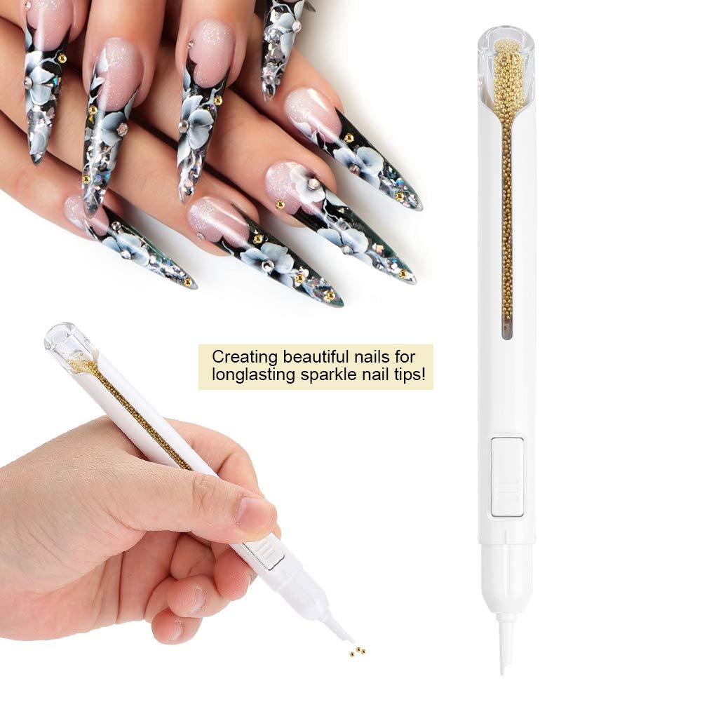 **Metal Nail Art Pen with Beads - DIY Manicure Decorations & Nail Design Kit for Professional Nail Art (Gold) | Perfect for Nail Salons, Home Manicures & Creative Nail Designs**