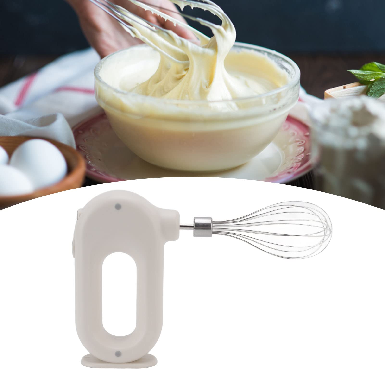 5V 20W Electric Hand Mixer with 3 Speeds & Anti-Slip Handle - Stainless Steel Handheld Milk Frother, Egg Beater & Foam Maker for Baking, Coffee, Desserts (White) - Perfect for Home Kitchen, DIY Drinks & Pastry Making