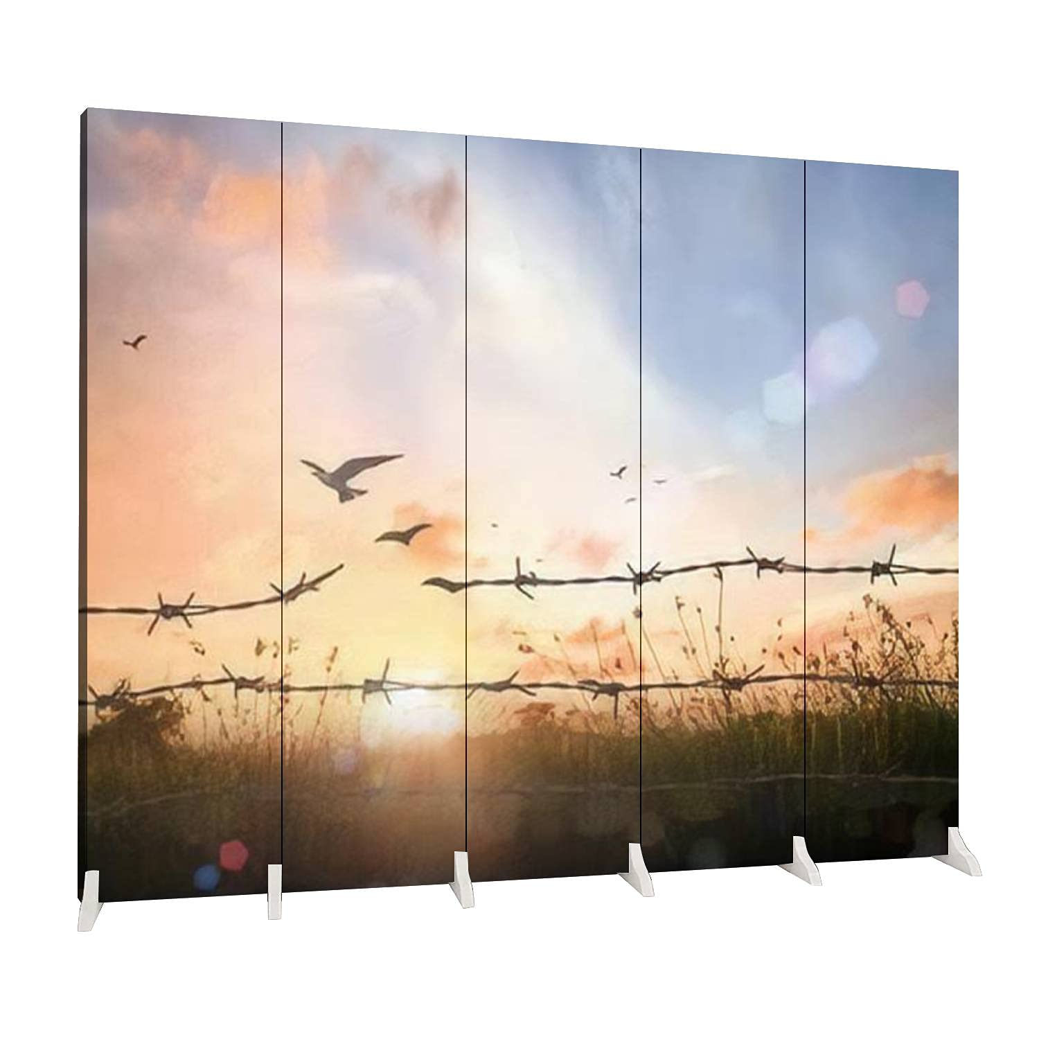 Dola-Dola 5-Panel Folding Room Divider with Bird Silhouette Design - Freestanding Canvas Privacy Screen for Home & Office - Perfect for Room Separation, Indoor Decor, and Migrant-Themed Events
