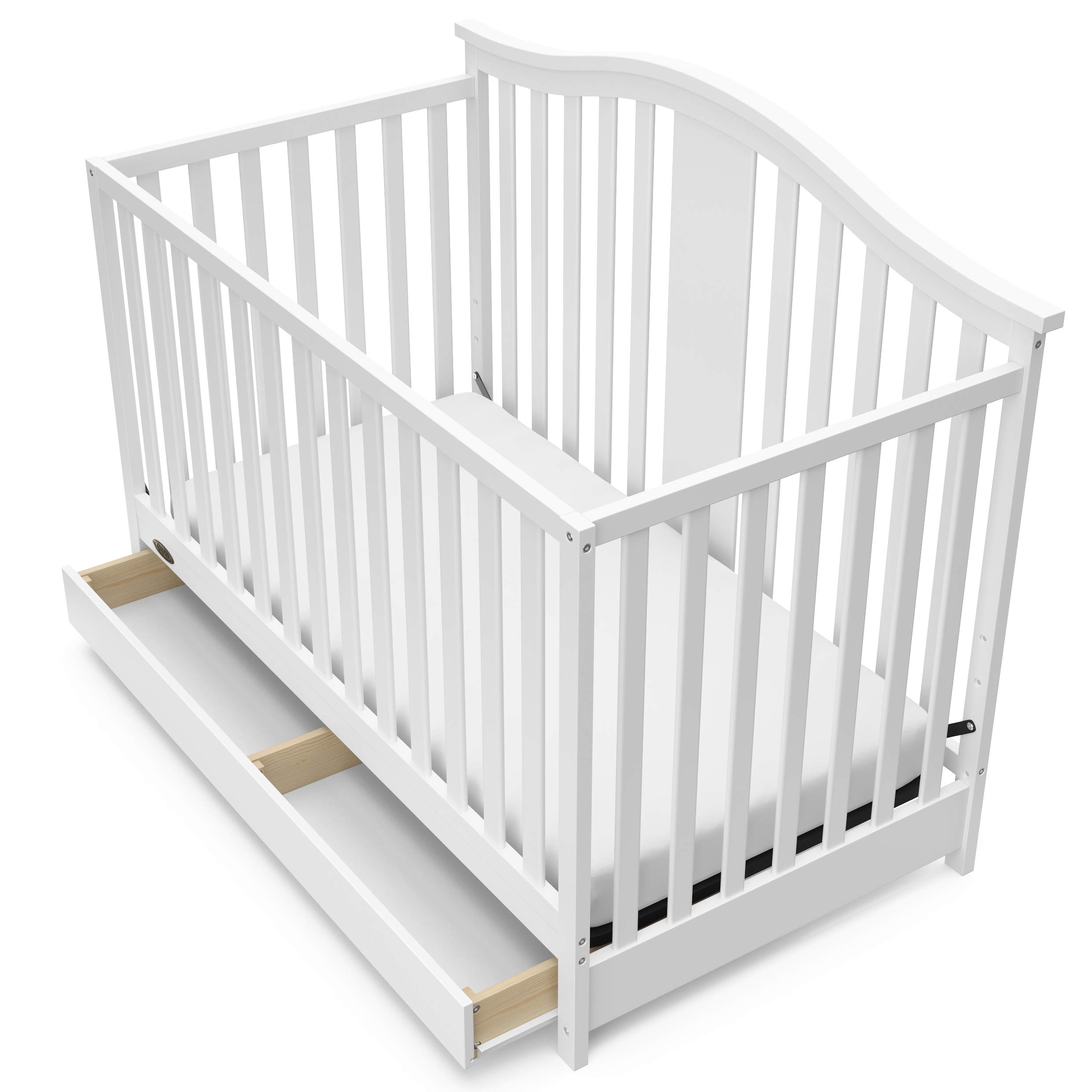 Graco Solano 4-in-1 Convertible Crib with Storage Drawer - GREENGUARD Gold Certified, White Nursery Furniture Converts to Toddler & Full-Size Bed | Safe Baby Crib for Nursery, Bedroom & Daycare Use