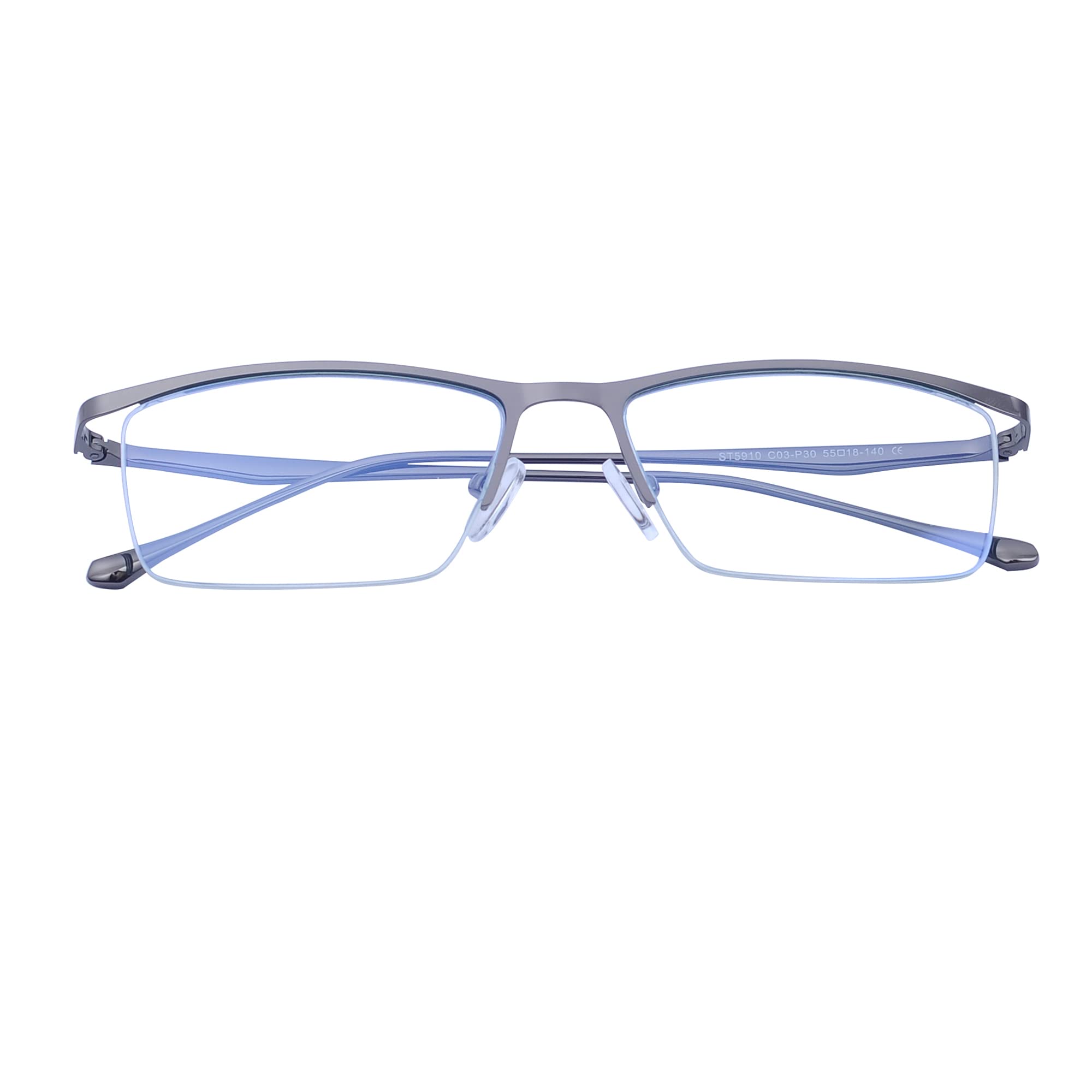 Blue Light Blocking Glasses for Men - Anti Eyestrain Computer & Gaming Glasses with Half-Rim Metal Frame & Protective Case - Reduce Digital Eye Strain for Work, Gaming & Screen Time