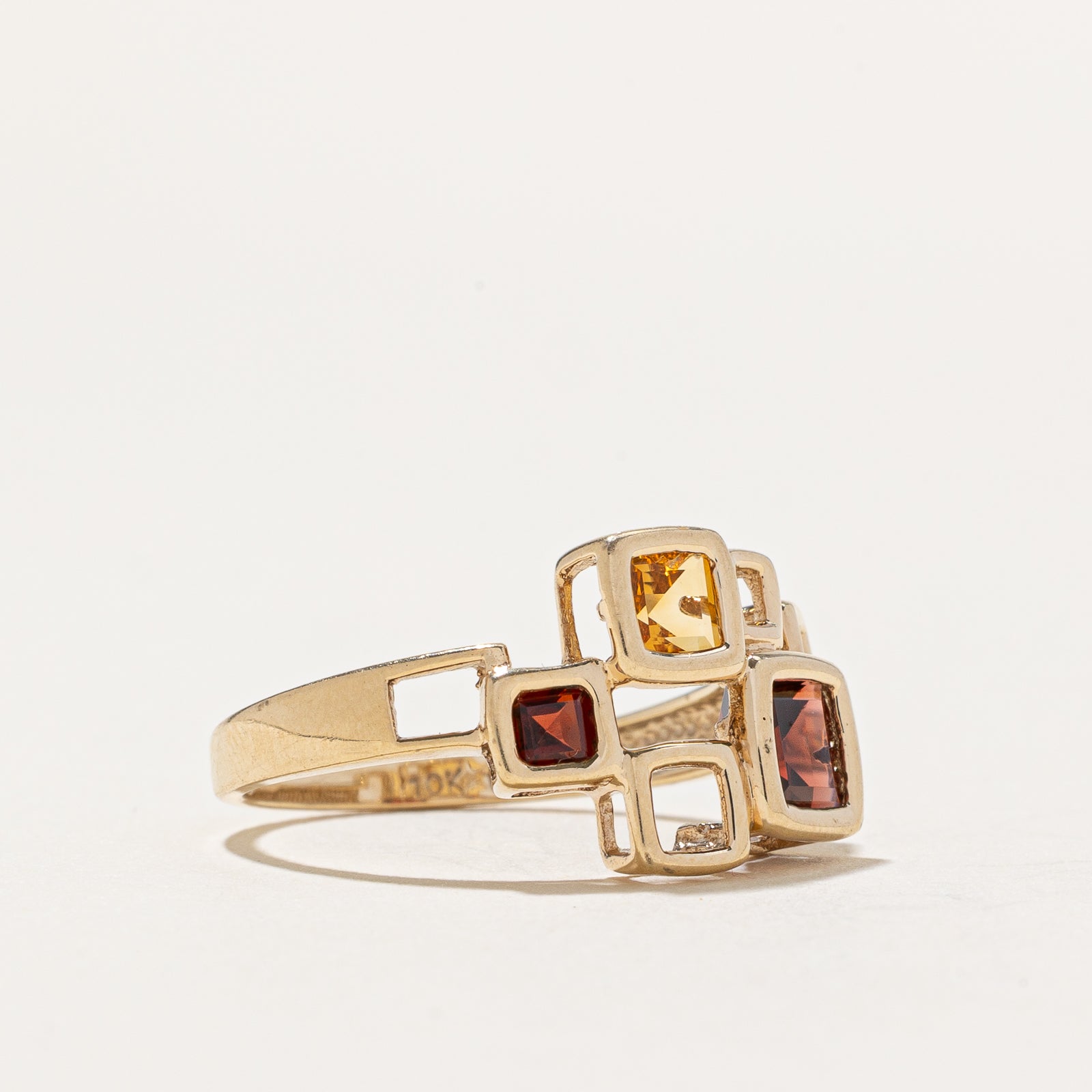 1.35ctw Scattered Garnet & Citrine Abstract Ring - Size 6 | Bohemian Style Statement Jewelry for Women | Perfect for Weddings, Parties & Everyday Wear