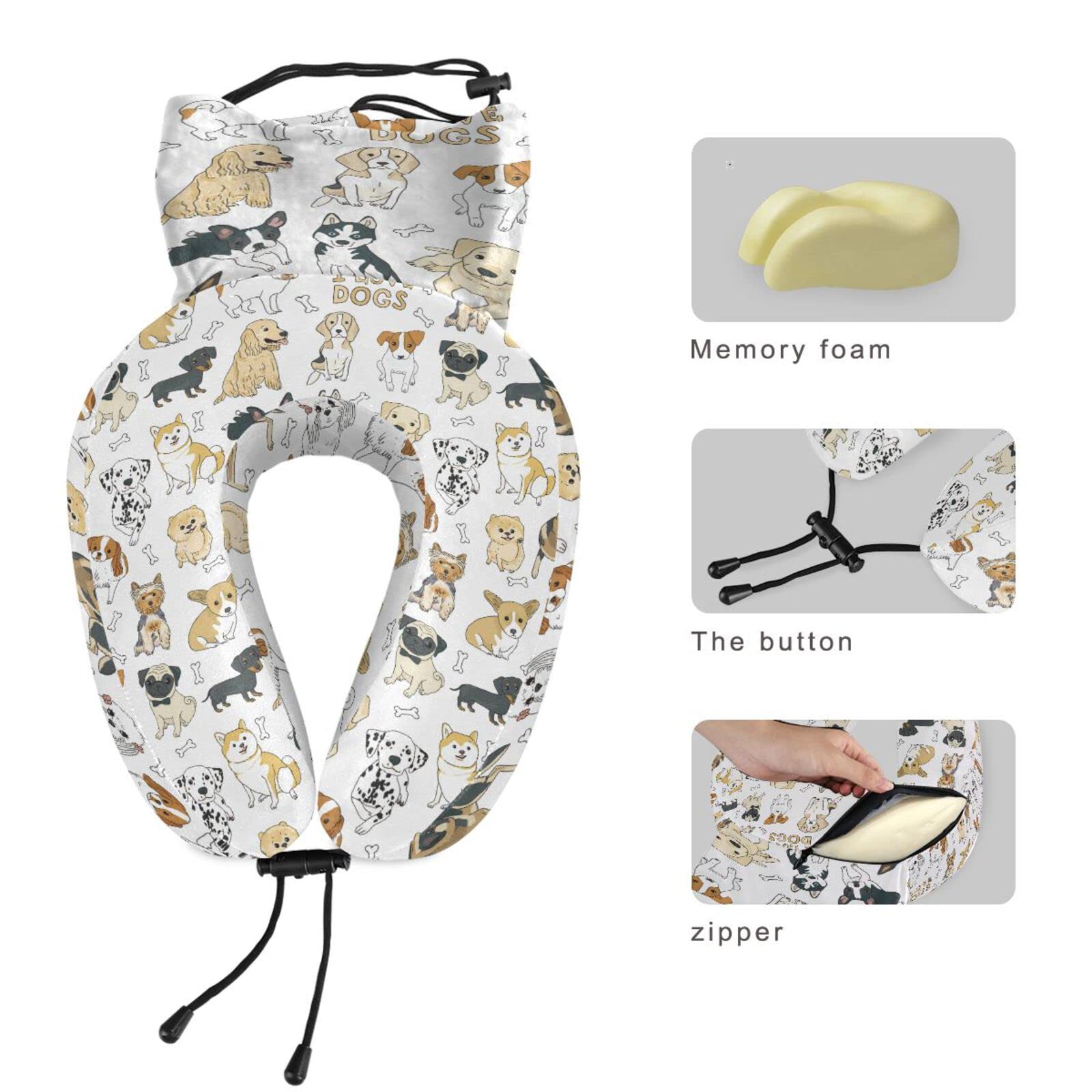 Susiyo Memory Foam Travel Neck Pillow for Dogs Lovers - Cute Bone-Shaped Support for Airplane, Car & Office Use - Perfect Gift for Pet Owners & Travel Comfort