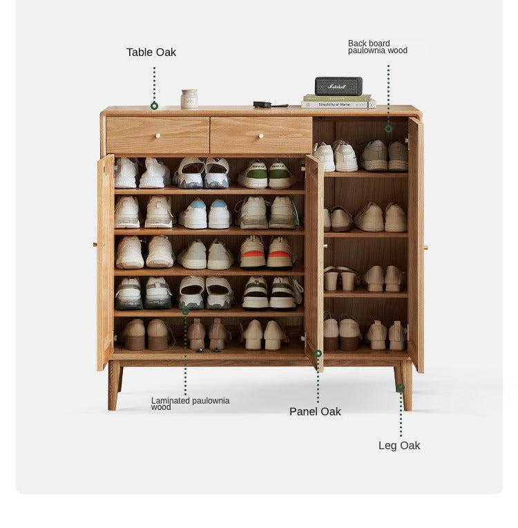 **Solid Oak Wood Shoe Storage Cabinet - Organize Shoes, Boots & Accessories | Perfect for Entryway, Bedroom & Closet Organization**