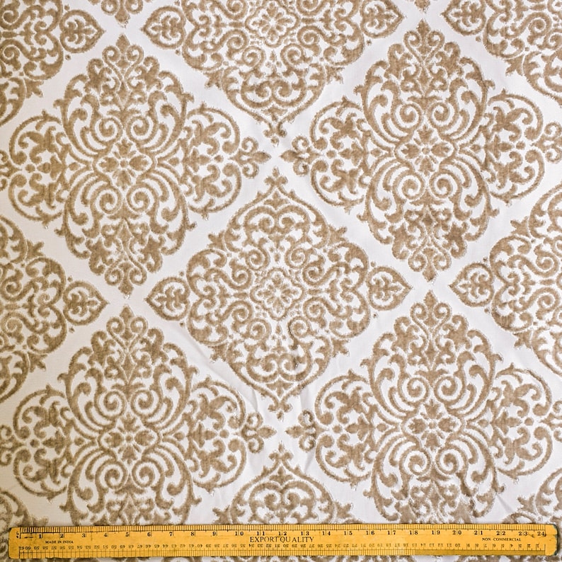 Luxury Beige Damask Jacquard Velvet Fabric by The Yard - Premium Upholstery Material for Sofa, Curtains & Home Decor