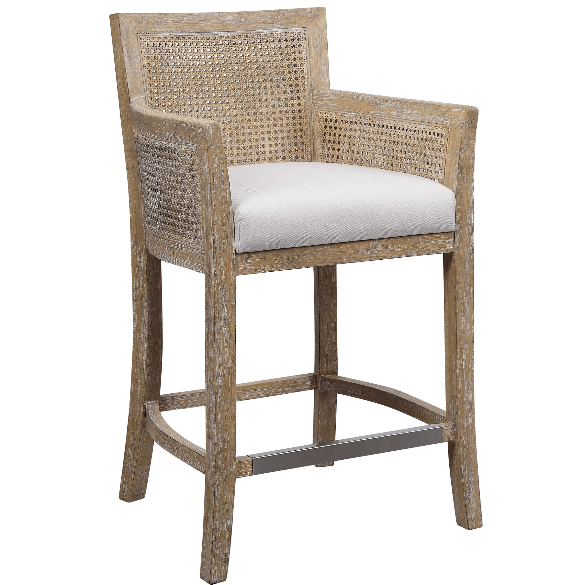 Bleached Sandstone Exposed Hardwood Finish with Cane Counter Stool - Modern Bar Stool for Kitchen Island, Breakfast Nook & Home Decor