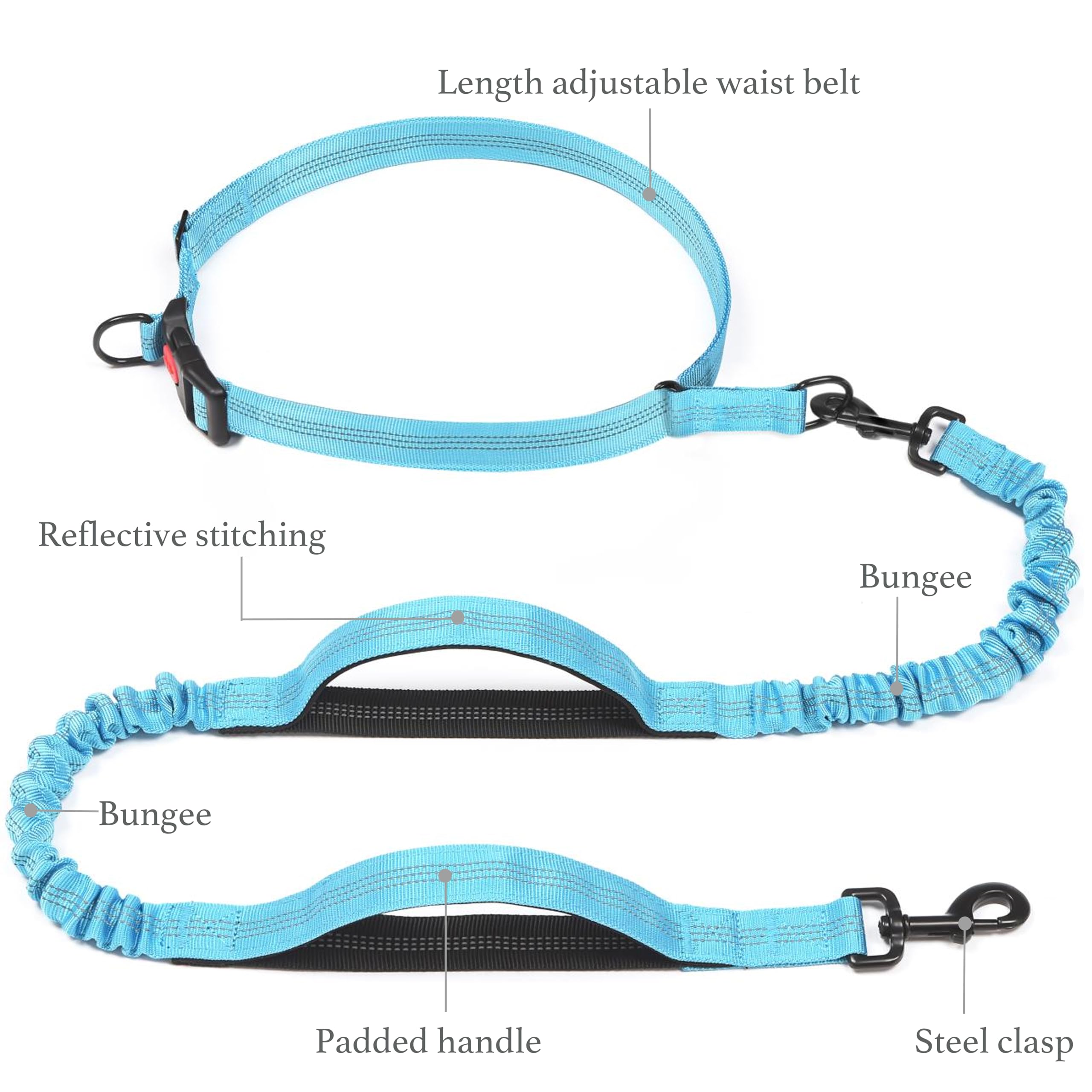 iYoShop Hands Free Retractable Dog Leash - Bungee Waist Leash with Dual Handle for Small, Medium & Large Dogs (8-25 lbs, Baby Blue) - Perfect for Jogging, Hiking & Walking Your Pet Hands-Free