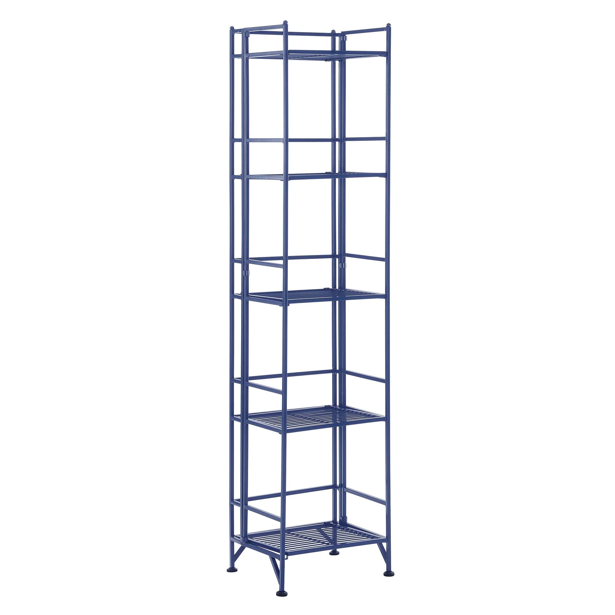 5-Tier Folding Metal Storage Shelves - Space Saving Closet Organizer for Office, Laundry, Bedroom, Garage, Kitchen & Bathroom | Heavy Duty Cobalt Blue Shelving Unit | Perfect for Small Spaces & Home Organization