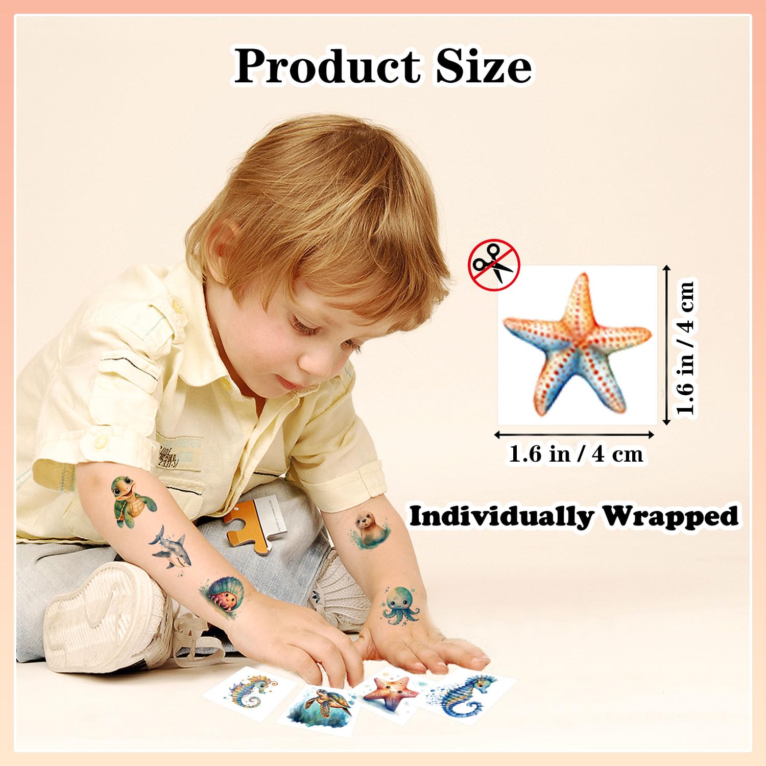 102-Piece Individually Wrapped Ocean Animal Temporary Tattoos for Kids - Cute Sea Creature Stickers for Boys & Girls, Arm & Shoulder Tattoo Set, Perfect for Birthday Parties, Summer Camp, Beach Themes & Kids Gifts