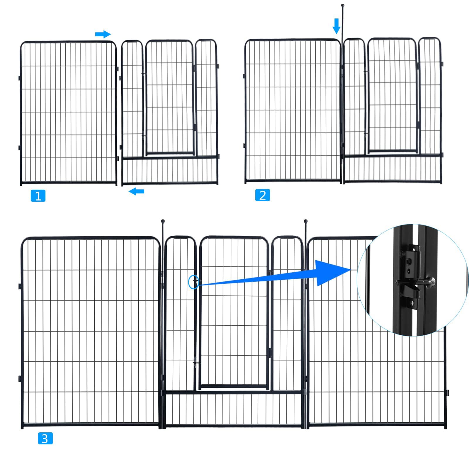 Heavy Duty Metal Dog Playpen - Portable Pet Exercise Fence for Small, Medium & Large Dogs | Indoor & Outdoor Use | RV Camping, Backyard, Travel & Home Protection (8 Panels, 40 Inch, Jet Black)