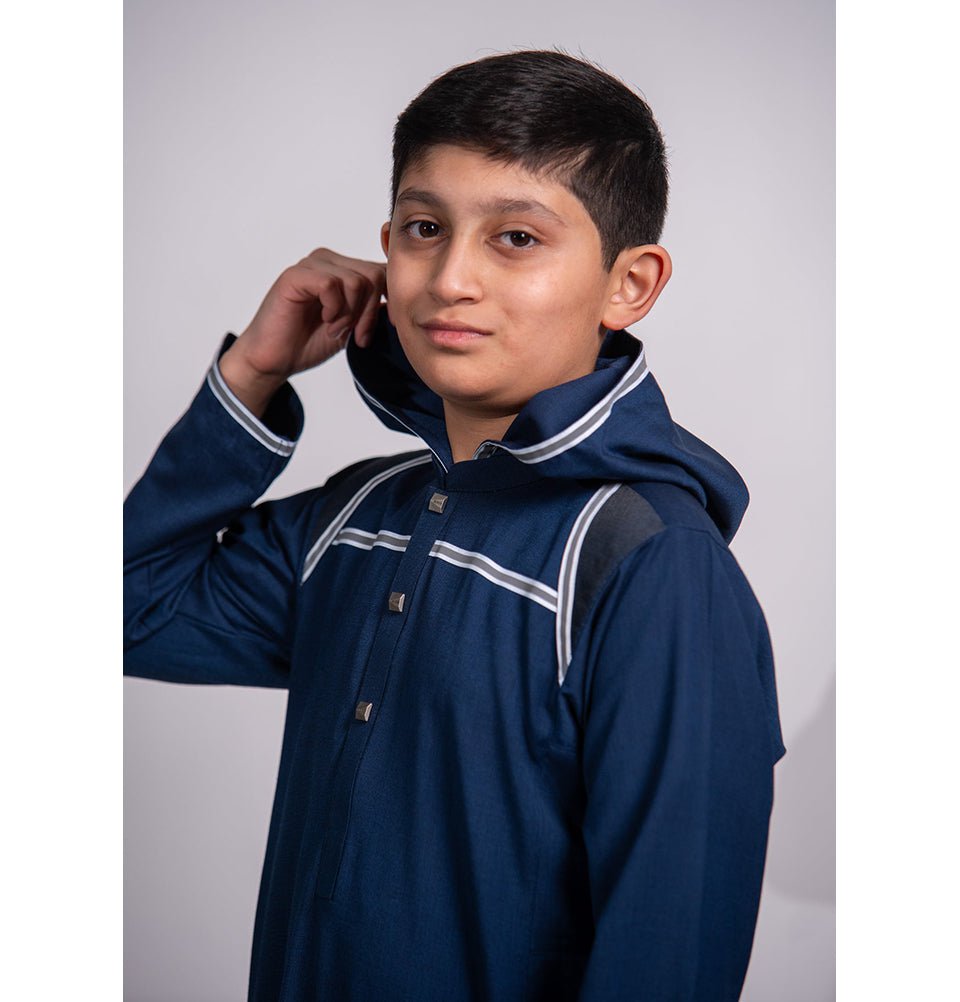 Modern Blue Boys Islamic Thobe - Full Length Traditional Muslim Dress for Kids - Perfect for Eid, Prayer, and Special Occasions