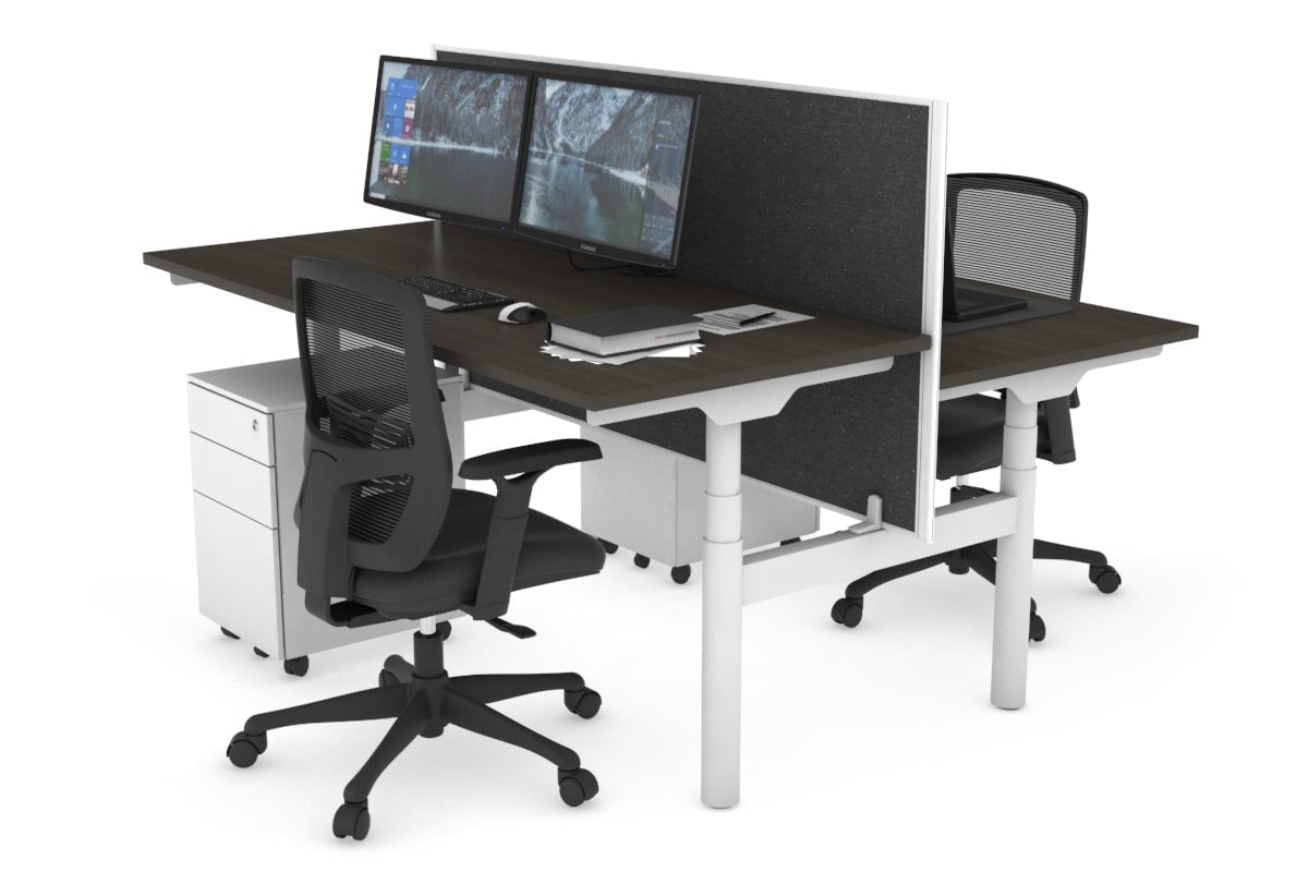 Flexi Premium Height Adjustable 2-Person H Bench Workstation - White Frame [1400L x 700W] for Office & Home Workspace | Ergonomic Standing Desk Solution