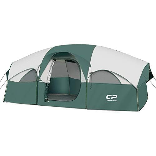 CAMPROS CP Tent 8-Person Family Camping Tent - Waterproof & Windproof Double Layer Tent with 5 Large Mesh Windows, Room Divider Curtain - Portable Outdoor Tent with Carry Bag for Camping, Hiking, Backpacking & Family Outdoor Adventures