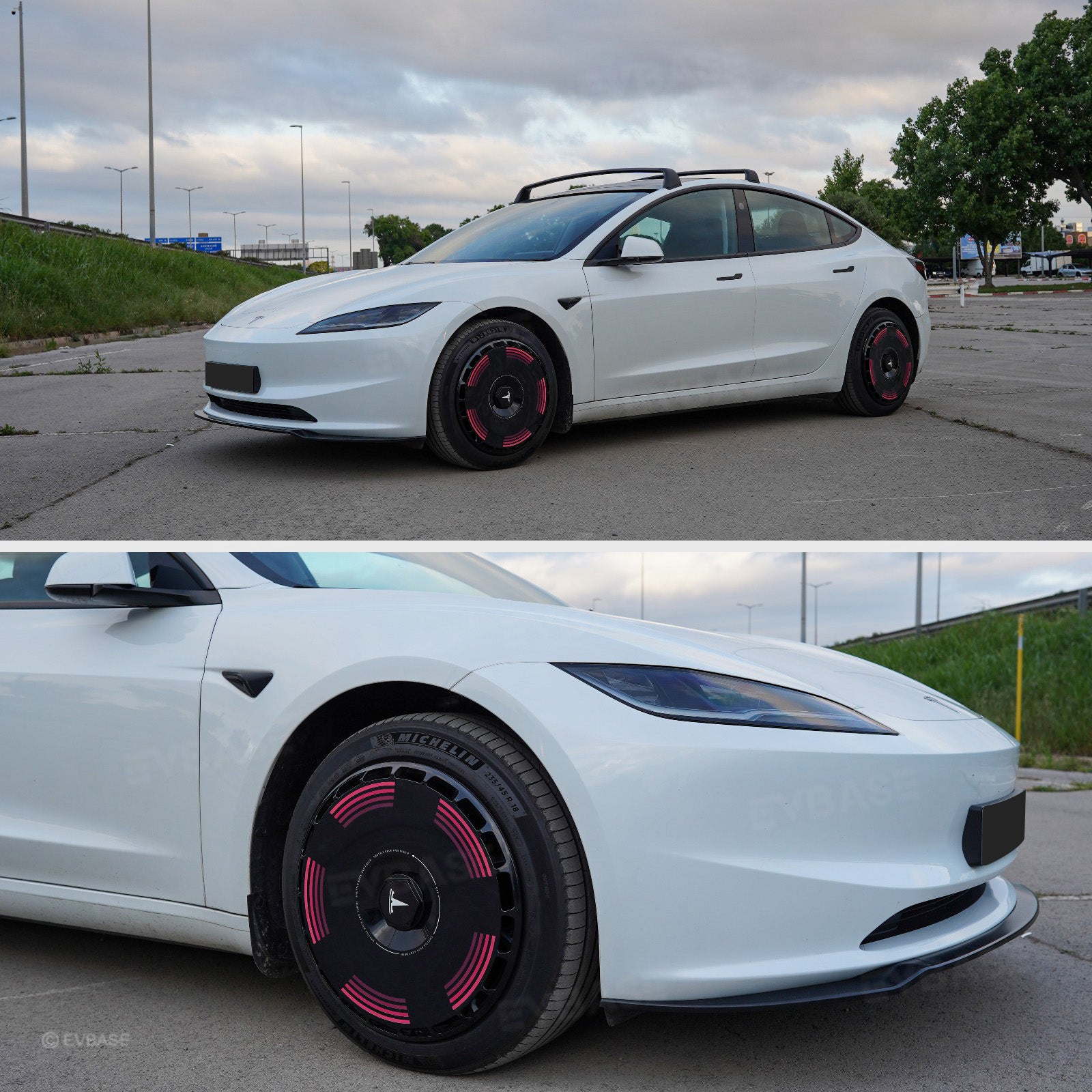 Tesla Model 3 Highland Hubcaps 18'' & 19'' Inch - Custom Graphic Full Coverage Wheel Covers Set of 4 - Premium Car Accessories for Enhanced Style & Protection - Perfect for Road Trips, Daily Commutes & Car Shows
