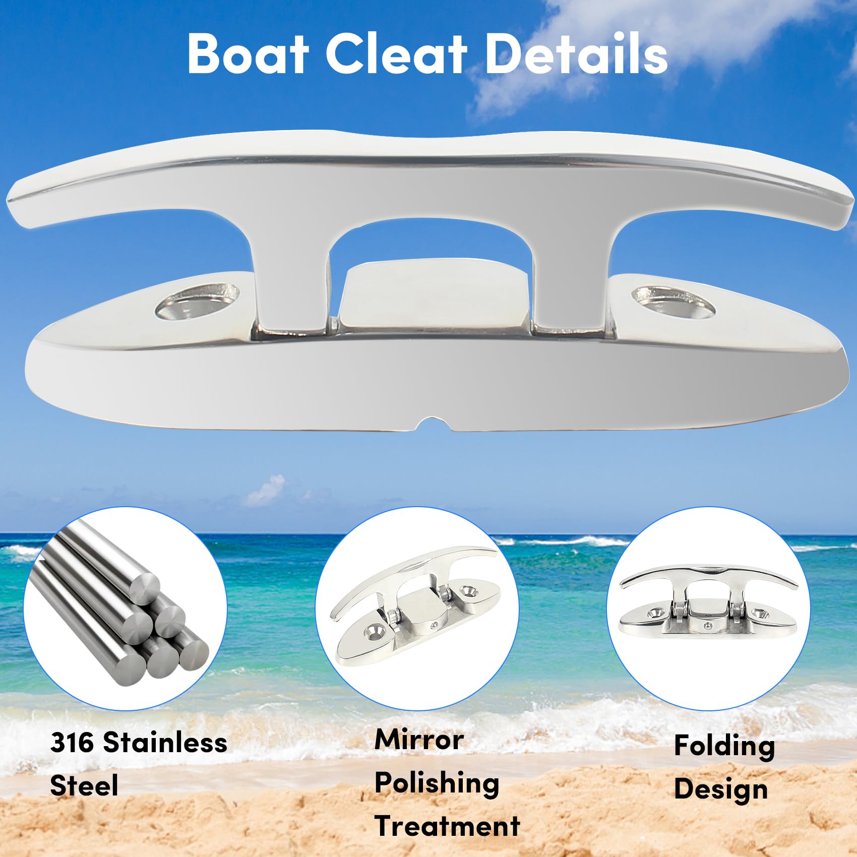 ORLANG 316 Stainless Steel Folding Boat Cleat - Marine Grade 4-3/4