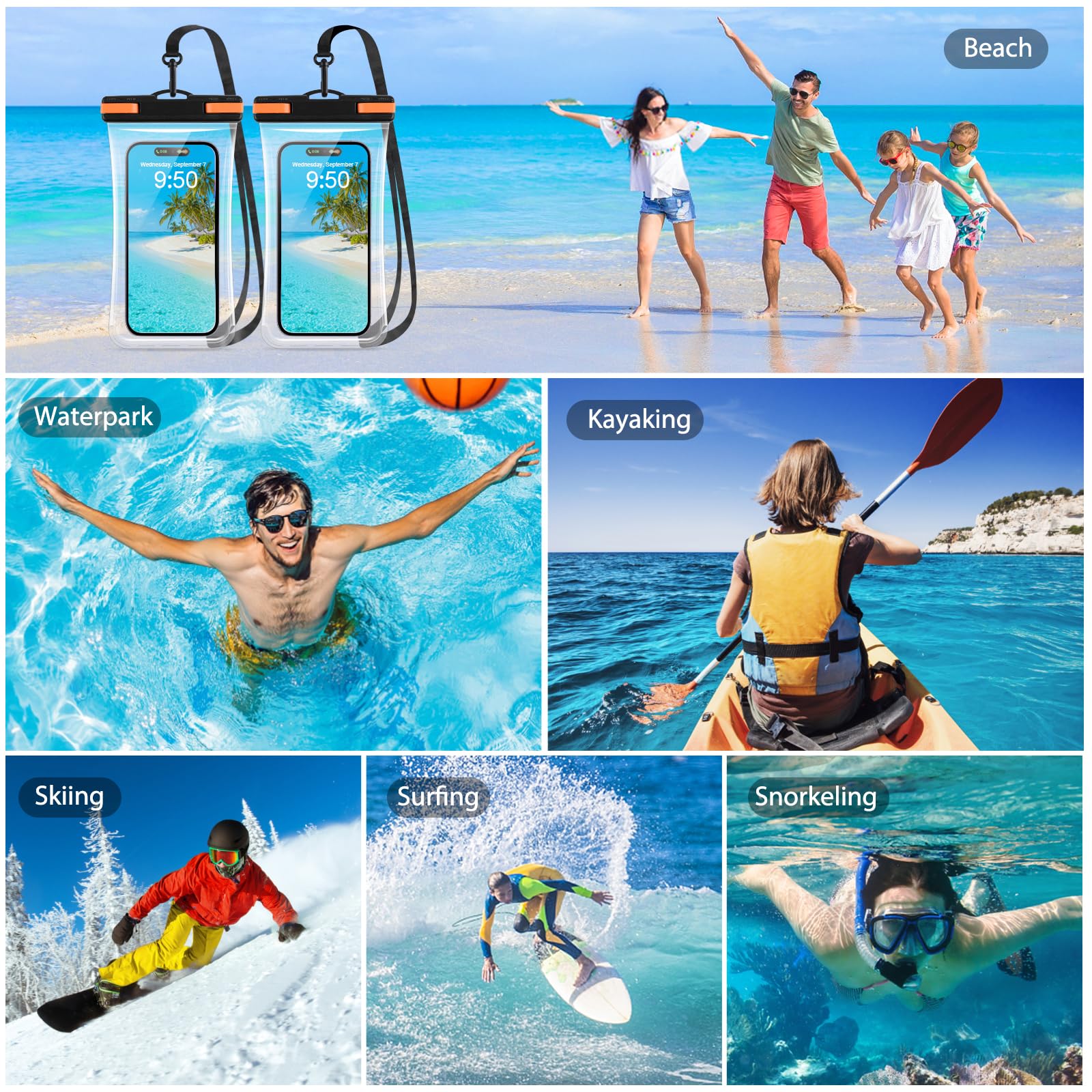 2 Pack Waterproof Phone Pouch Case for iPhone 15 14 13 Pro Max & Galaxy S24 S23 - IPX8 Underwater Dry Bag with 3D Seamless Soft Edges (Fits Up to 7.2