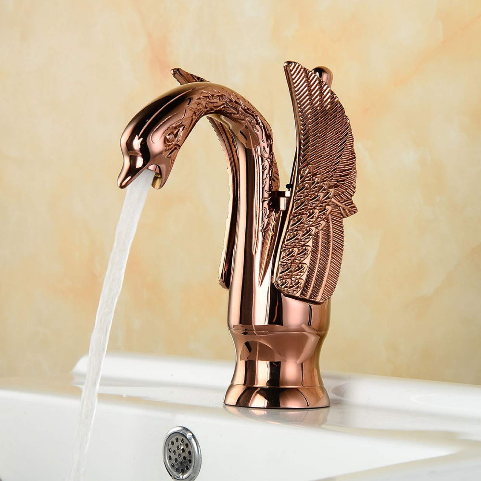 Golden Swan Faucet - Deck Mounted Bathroom Sink Mixer Tap with Carved Vanity Design - Perfect for Modern Bathrooms & Powder Rooms