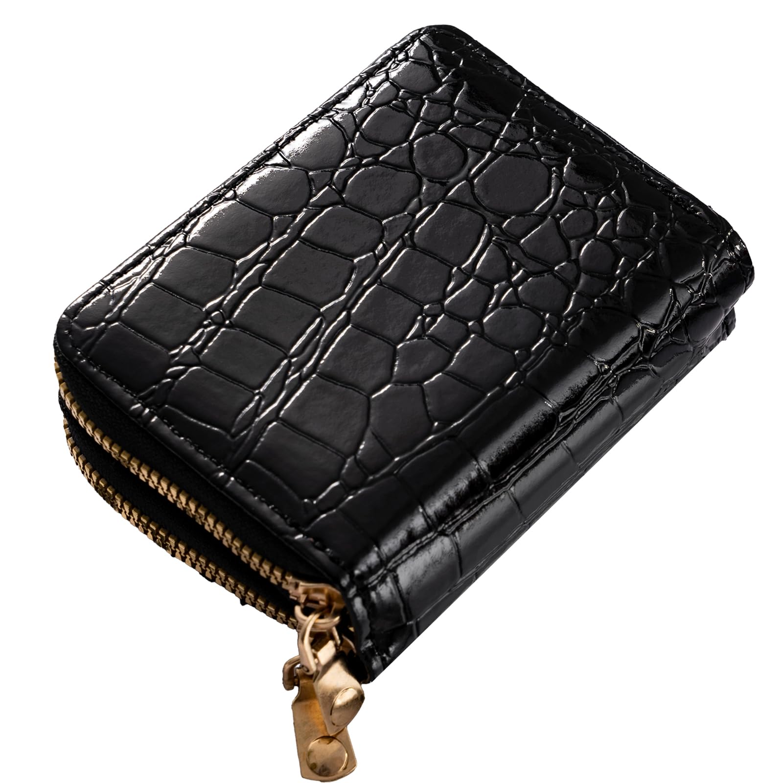 Stylish Crocodile PU Leather Card Holder with Zipper - Multi-Slot Compact Wallet for Men & Women - Perfect for Travel, Business & Everyday Use (Black)