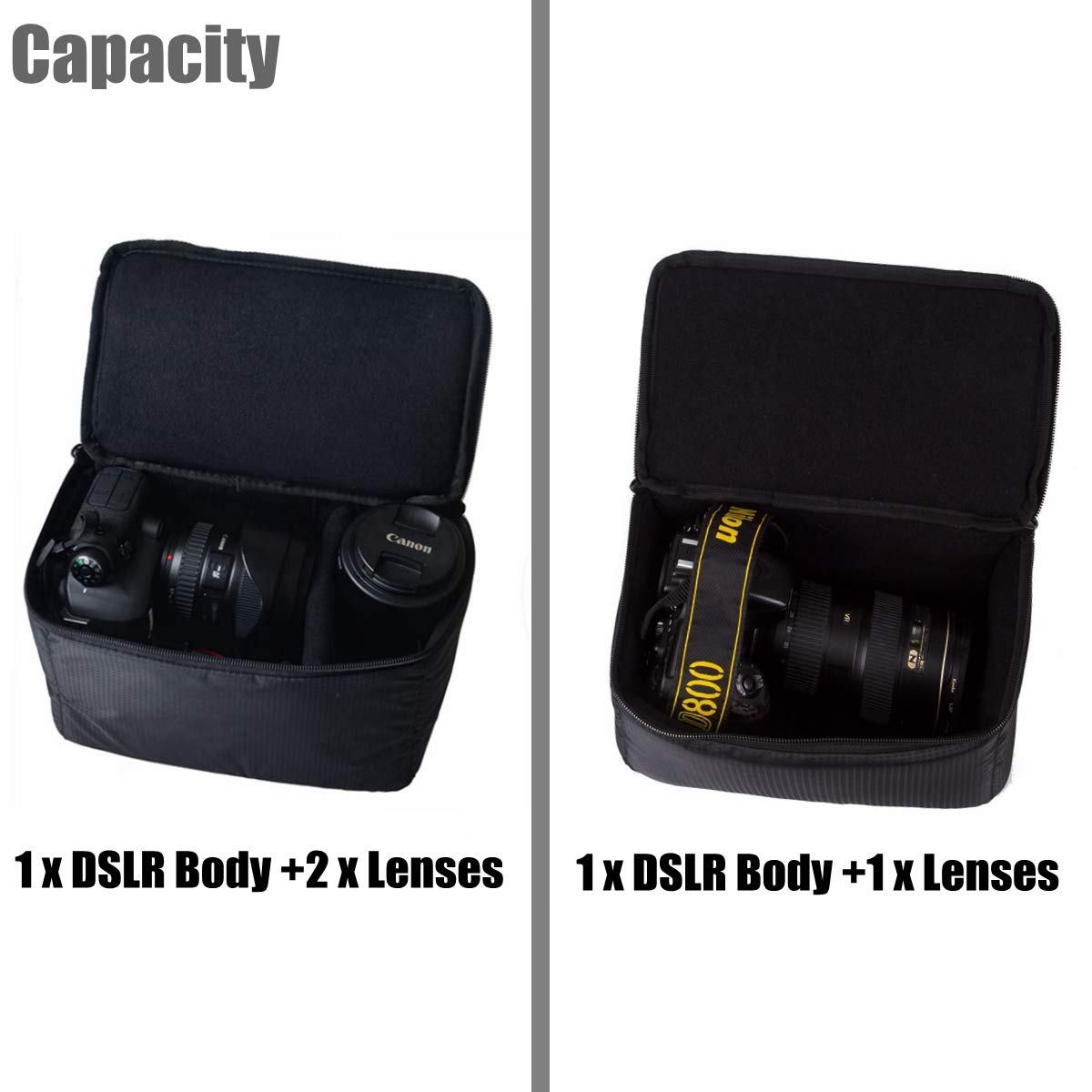 G-raphy DSLR SLR Camera Insert Bag - Waterproof Camera Case for Backpack, Purse & Messenger Bags - Fits Lenses & Flashes (Black) - Perfect for Travel, Hiking & Photography Enthusiasts