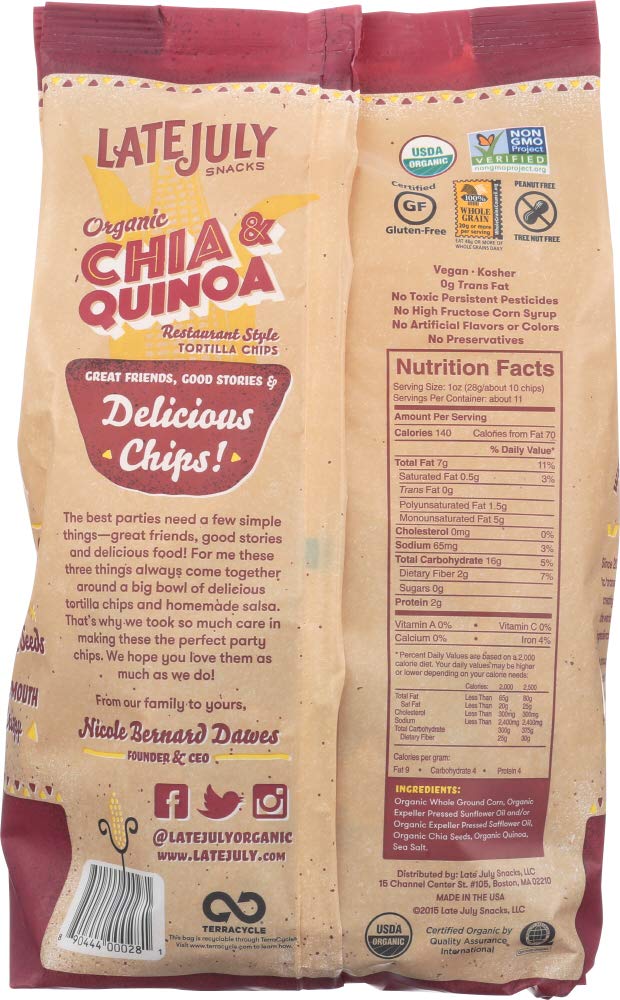 Organic Thin Multigrain Tortilla Chips by Late July Snacks - 11oz Pack | Gluten-Free, Non-GMO Snack for Parties, Picnics & Healthy Munching