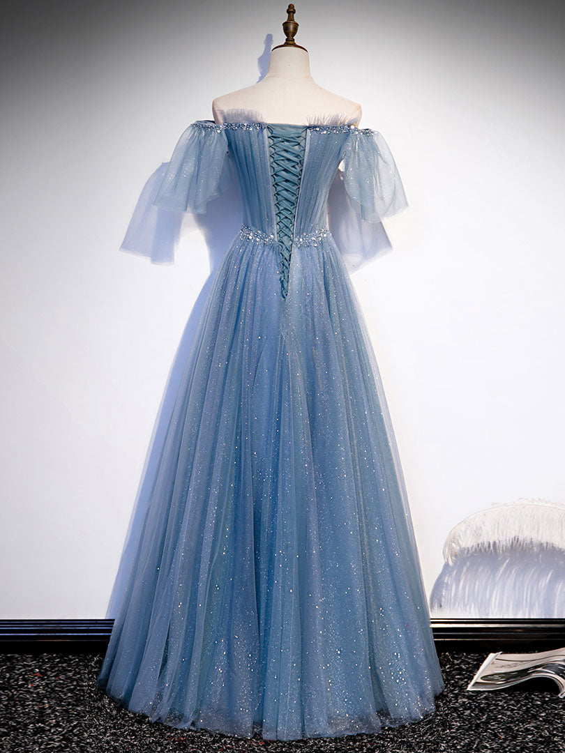 Elegant Blue Sweetheart Tulle Sequin Long Prom Dress for Women - Perfect for Formal Dances, Evening Galas & Special Occasions