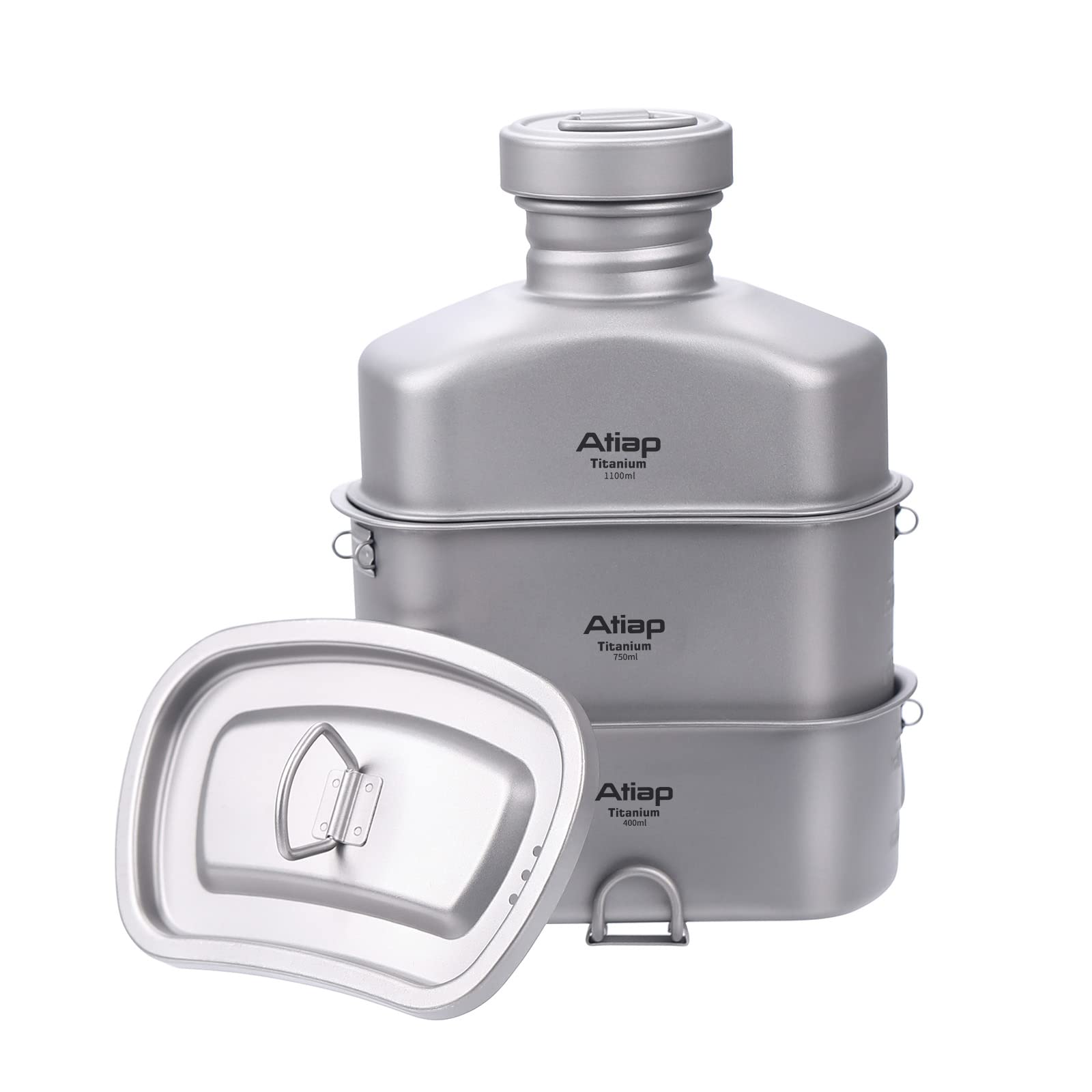 Ultralight Titanium Camping Cookware Set - 1100ML Pot, 750ML & 400ML Stackable Cups with Water Bottle for Backpacking, Hiking & Outdoor Adventures | Durable & Portable Mess Kit for Campers, Survivalists & Travelers