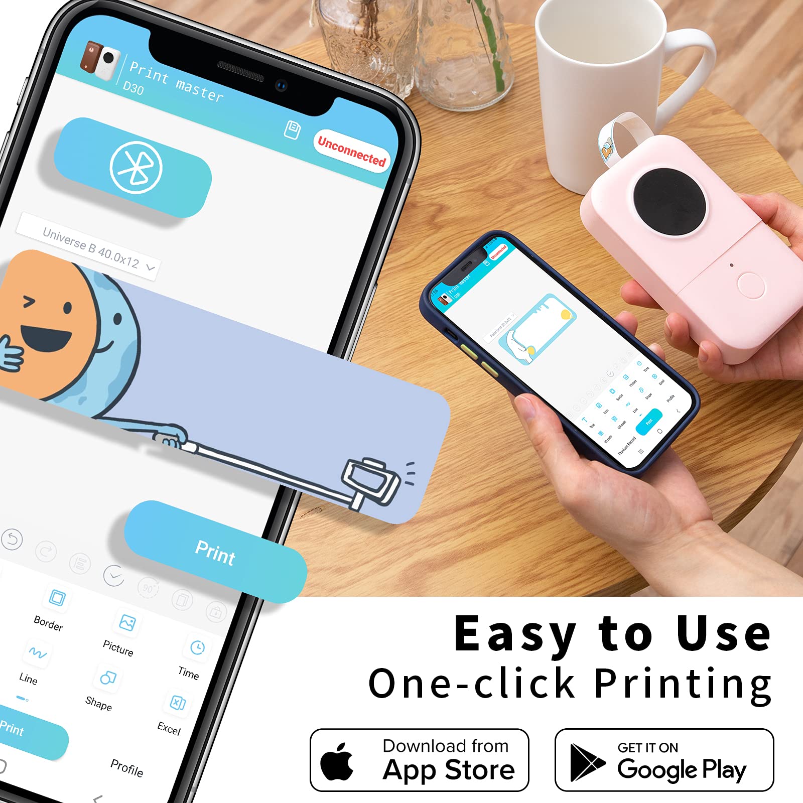 Phomemo D30 Bluetooth Label Maker Machine - Portable Mini Label Printer with 4 Tapes (Black on Clear, White) | Smartphone Compatible, Rechargeable & BPA-Free | Perfect for Home Organization, Office Filing & Small Business Labeling