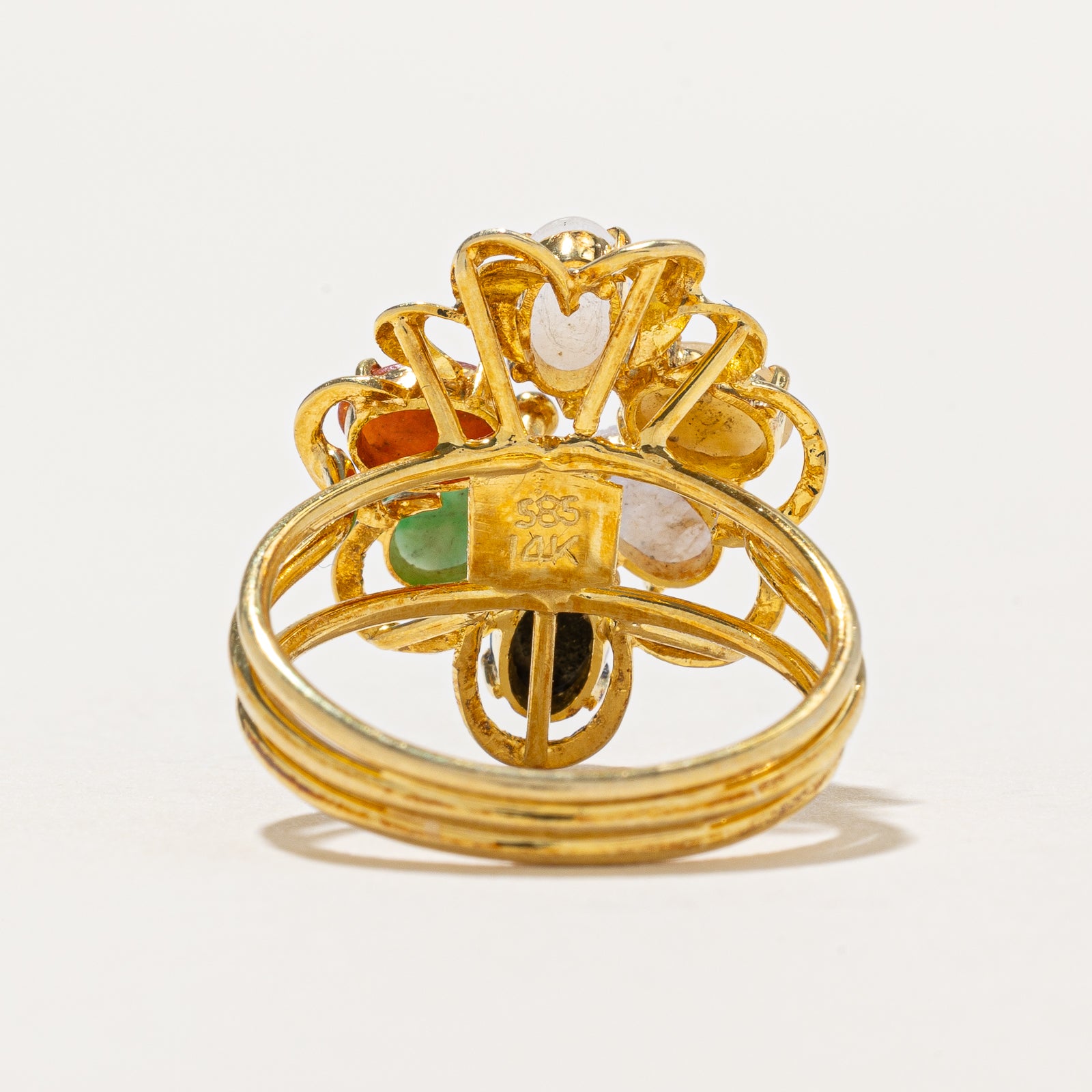 Exquisite Multi-Color Jade Cocktail Ring - 2.45ctw Genuine Stone - Size 7.25 - Elegant Statement Jewelry for Parties, Weddings & Special Occasions