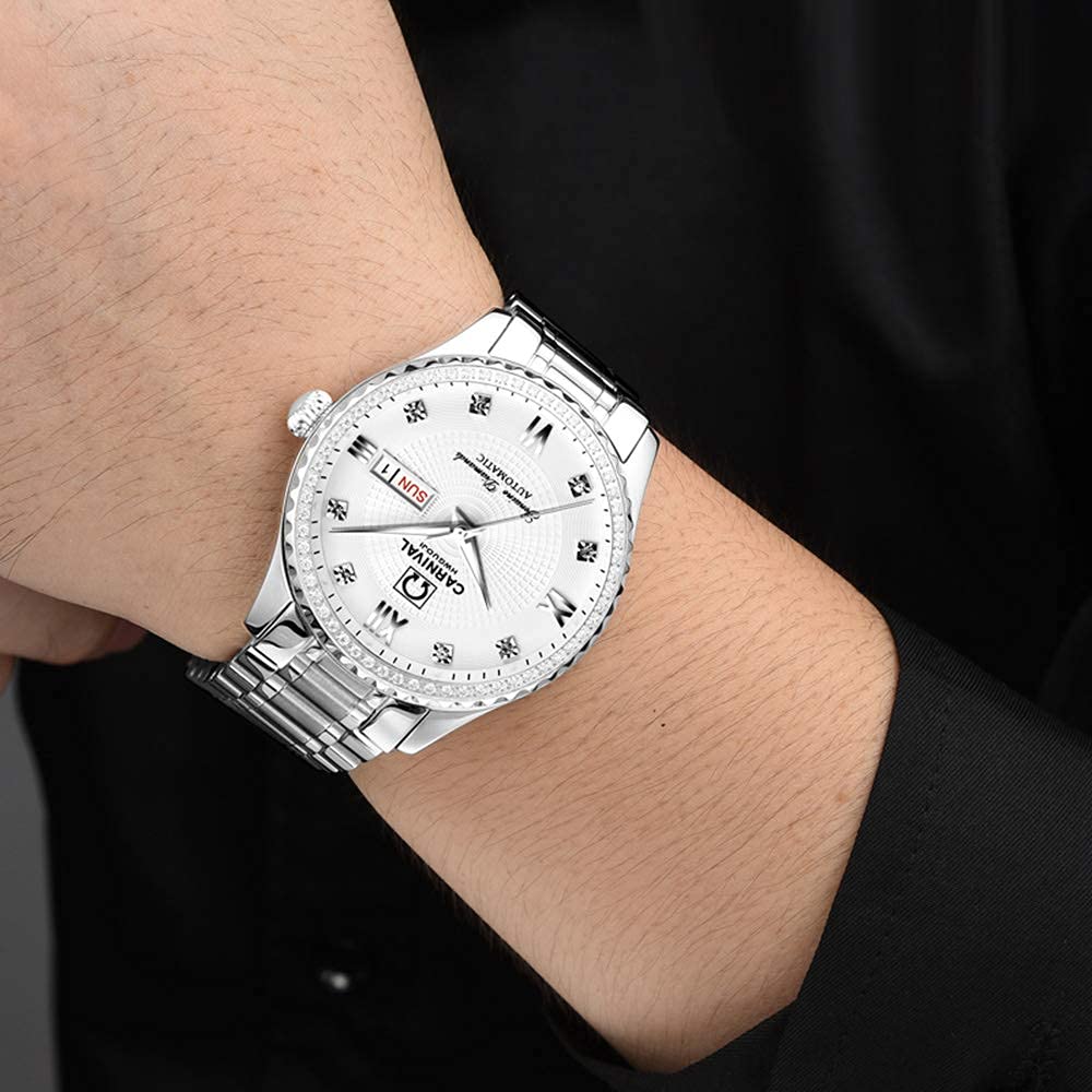 Luxury MASTOP Automatic Watches for Men - Gold & Silver Stainless Steel Dress Watch with Diamond Accents | Perfect for Business, Formal Events & Gift Giving