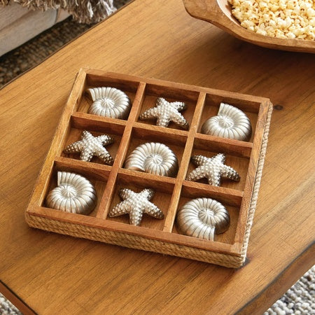 Premium Wooden Seashore Tic Tac Toe Game Set - Classic Beach Themed Board Game for Kids & Adults - Perfect for Beach Vacations, Family Gatherings & Outdoor Fun