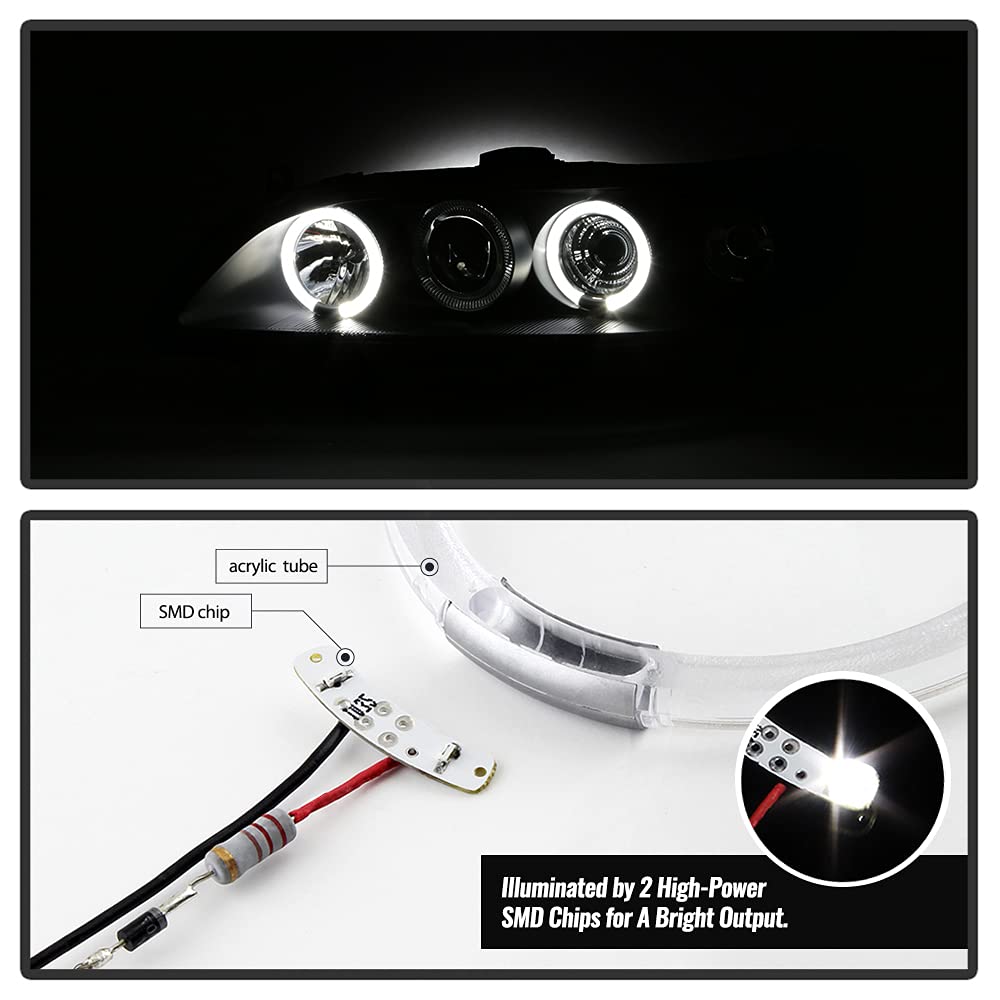 ACANII LED Halo Ring Black Housing Projector Headlights for 1998-2002 Honda Accord - Driver & Passenger Side - High Visibility Night Driving & Custom Style Upgrade