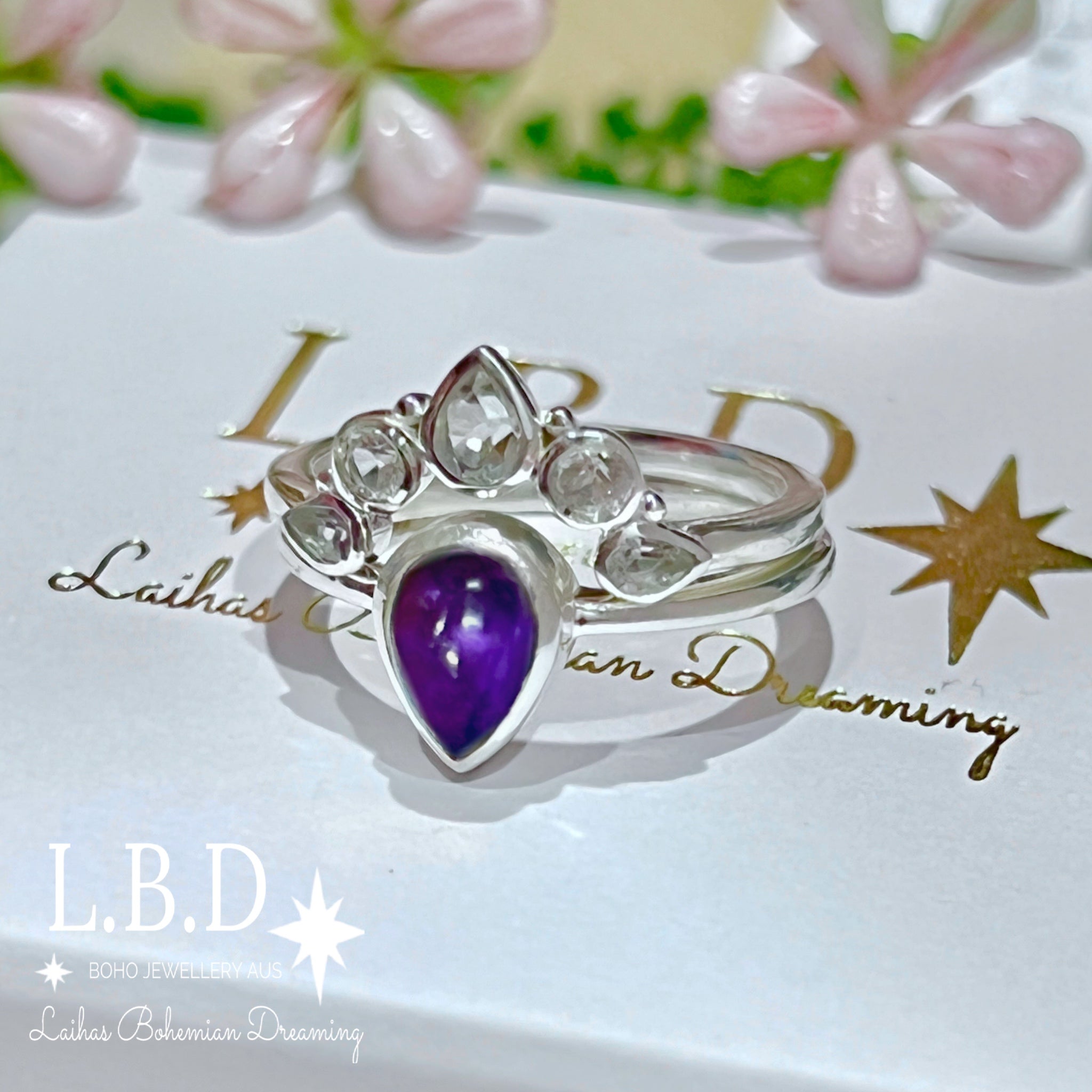 Laihas Queen of Cups Topaz & Amethyst Ring Set for Women - Elegant Birthstone Jewelry Gift for Birthday, Anniversary & Special Occasions | Perfect for Everyday Wear, Date Nights & Formal Events