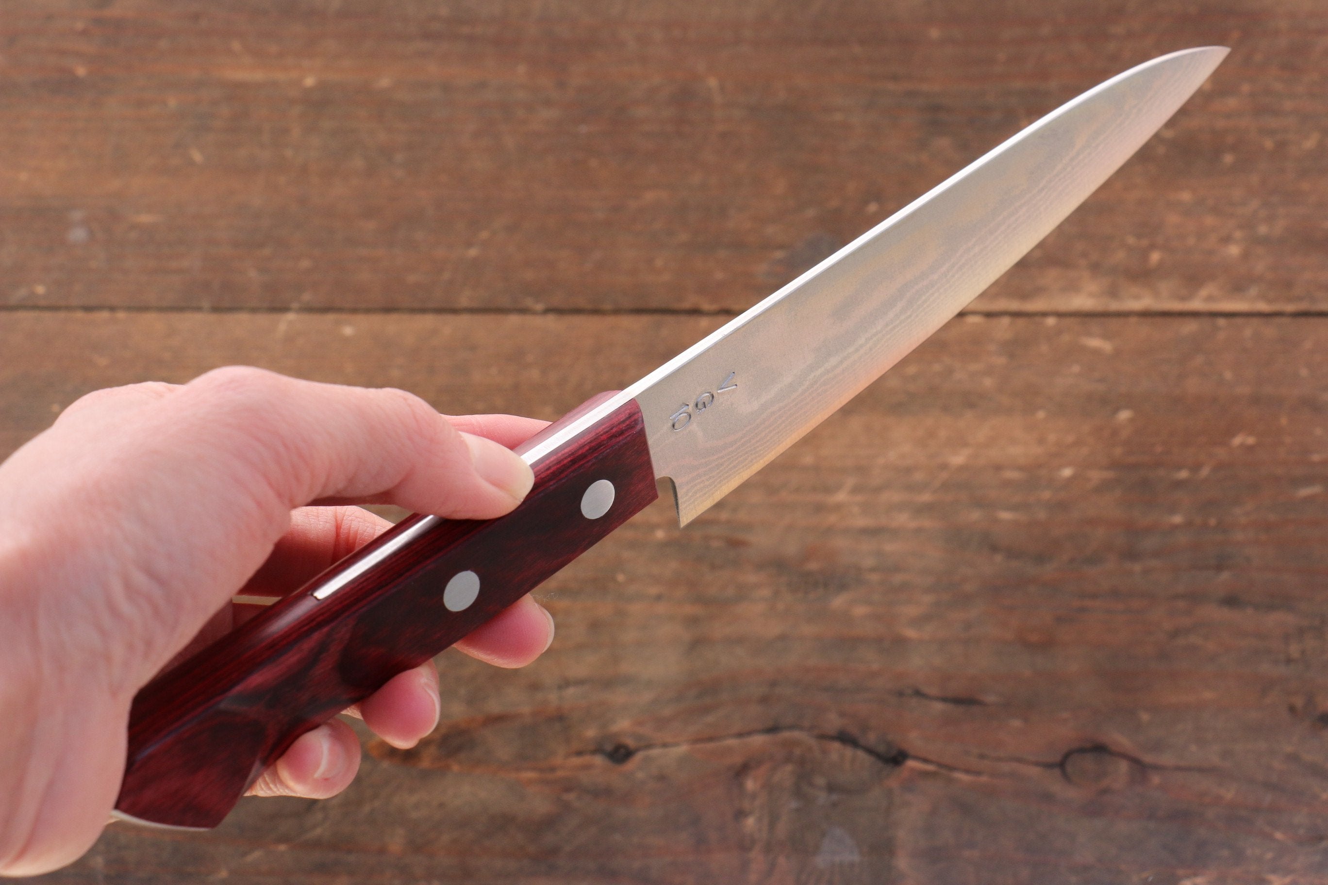VG10 Damascus Petty Utility Knife 135mm - Japanese Kitchen Knife with Red Pakka Wood Handle - Perfect for Slicing, Peeling & Precision Cutting Fruits, Vegetables & Meat