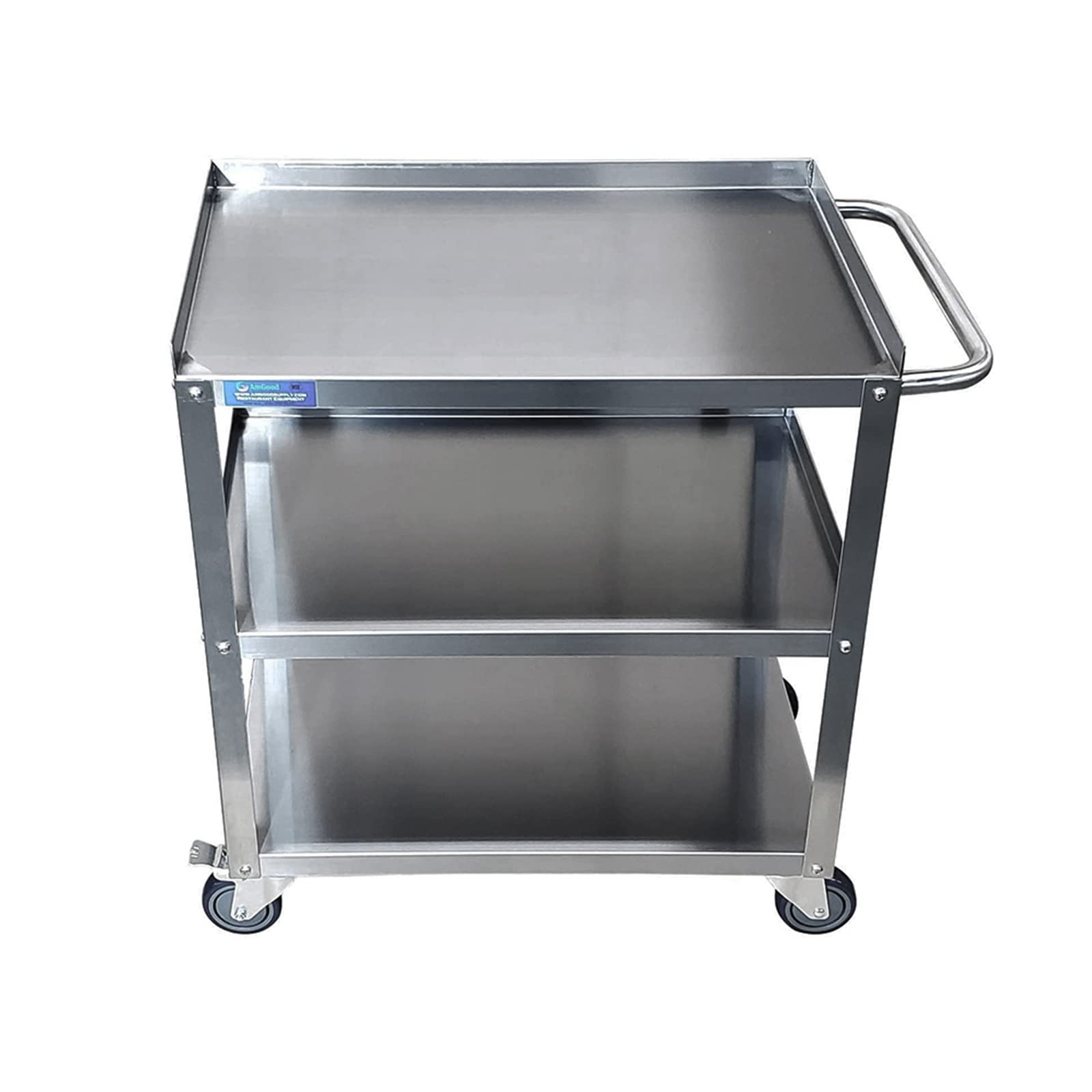 AmGood Stainless Steel Utility Cart - 3-Tier Rolling Kitchen Cart with Wheels & Handle, 21