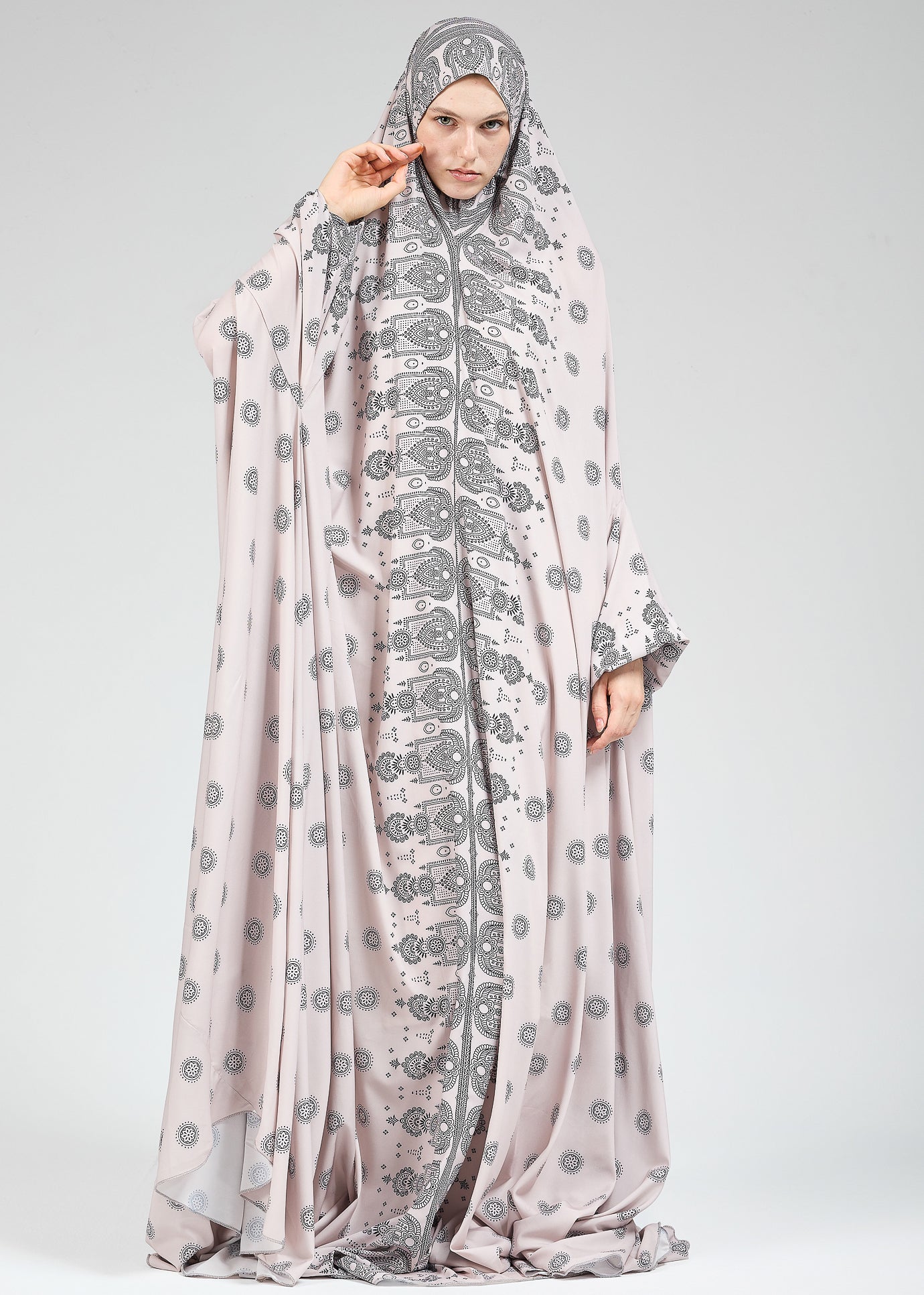 Jameela Satin Islamic Prayer Dress - Modest Long Paisley Print Prayer Gown for Women | Perfect for Home Worship, Mosque & Special Occasions