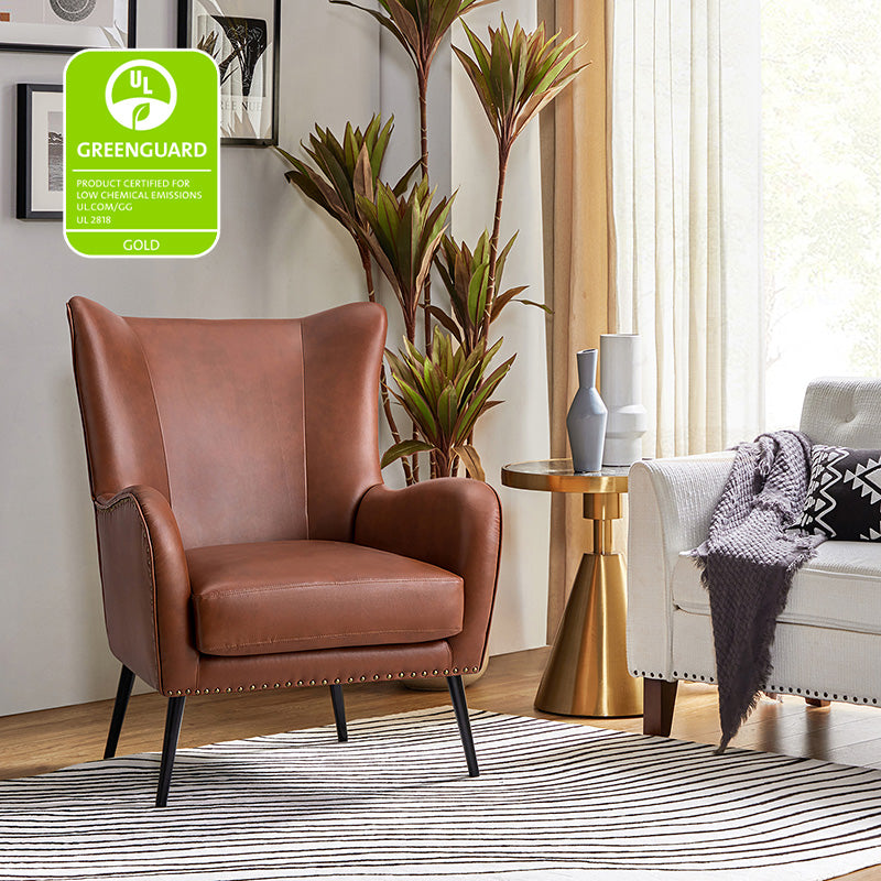 Stylish Shepherd Wingback Vegan Leather Armchair - Modern PU Leather Accent Chair for Living Room, Bedroom & Office - Comfortable Mid-Century Design with Optional Types
