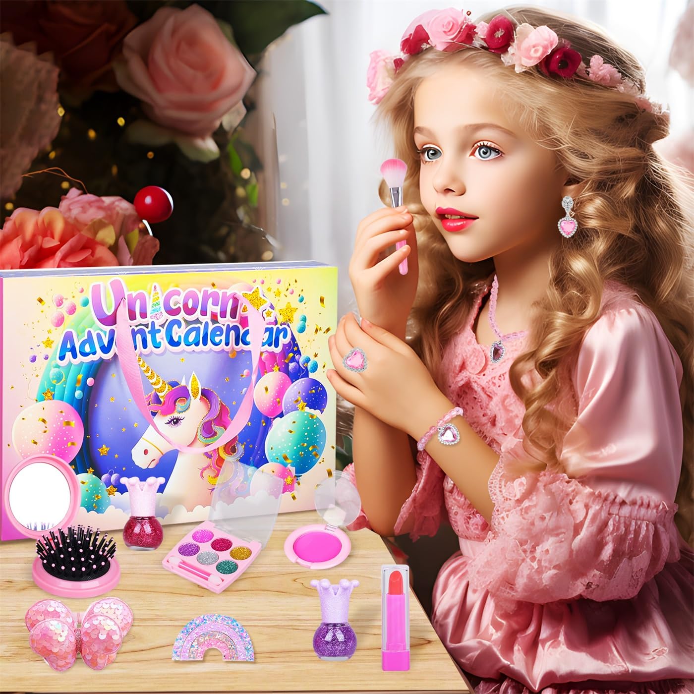 iZoeL 2024 Advent Calendar for Kids - 24 Days Christmas Beauty & Jewelry Set with Unicorn Theme - Fashion Makeup, Hair Accessories, Earrings for Girls Age 3-12 (Perfect for Holiday Gifts & Birthday Presents)