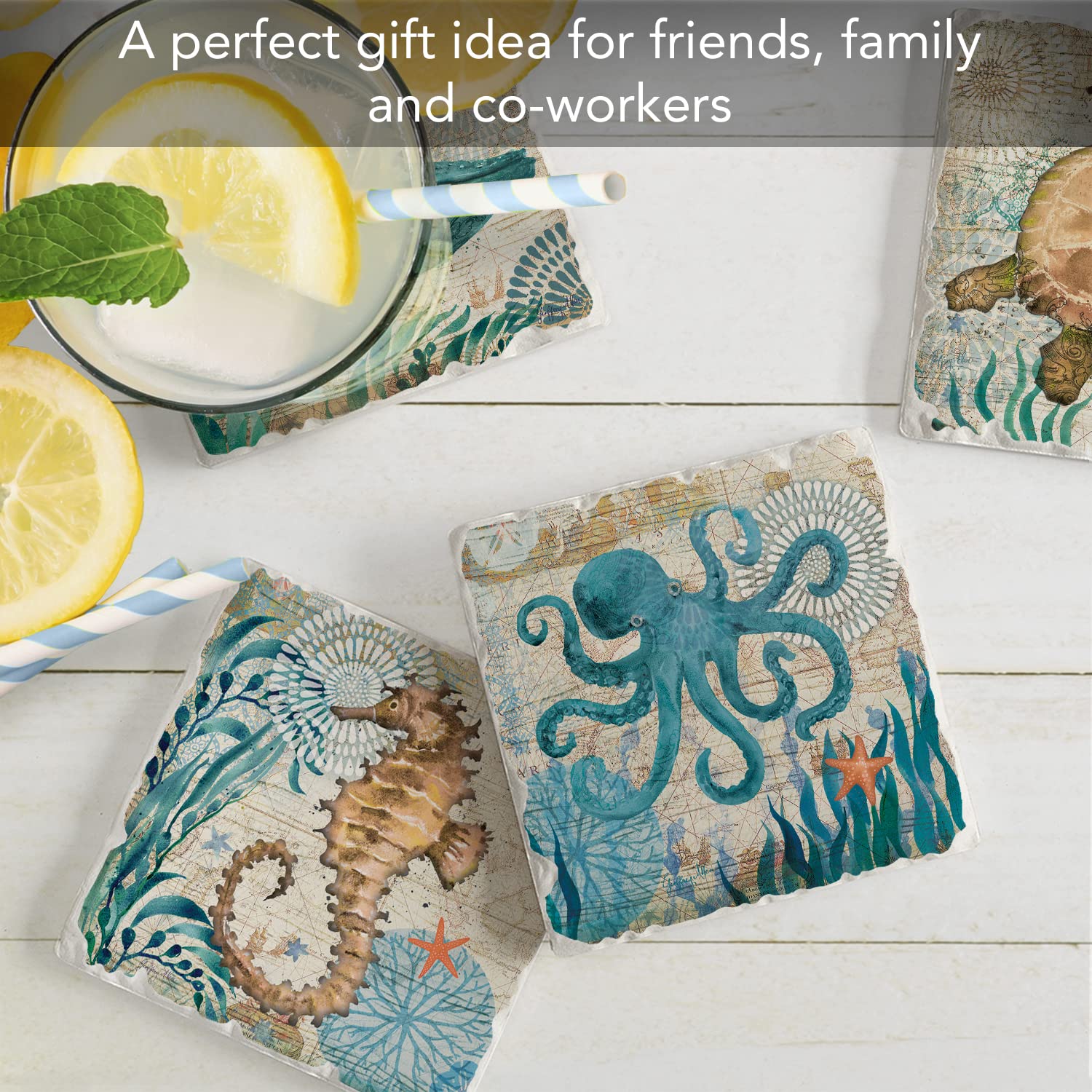 Thirstystone Monterey Bay 4-Pack Natural Stone Coasters with Cork Backing - 4