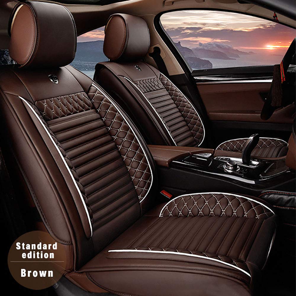 Waterproof PU Leather Car Seat Covers for Golf Sportwagen - Front & Rear Cushion Set, Airbag Compatible, Coffee Brown | Perfect for Daily Commuting, Road Trips & Protecting Your Vehicle Interior