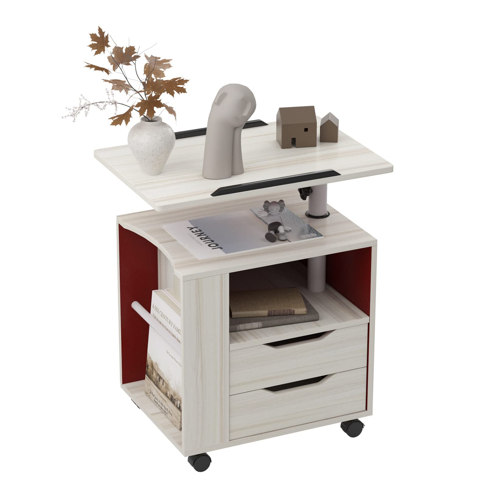 Adjustable Height Nightstand - Mobile Bedside Table with Storage, Stackable End Table for Bedroom, Overbed Cabinet - Perfect for Small Spaces, Apartments & Dorm Rooms