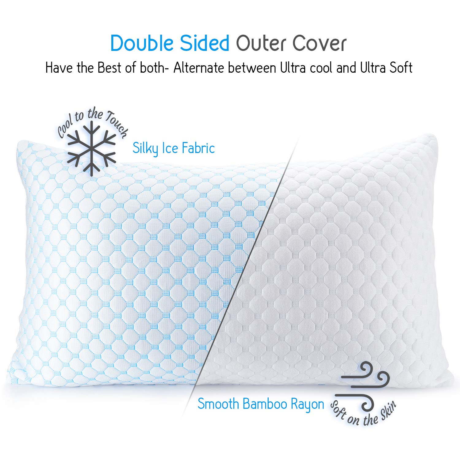 Clara Clark Cooling Memory Foam Pillow - Luxury Gel Pillow with Reversible Cover (Cool/Velvety) - Breathable Bed Pillow for Side Sleepers - King Size 18x36 Inches - 2 Pack - Perfect for Hot Sleepers & Night Sweat Relief