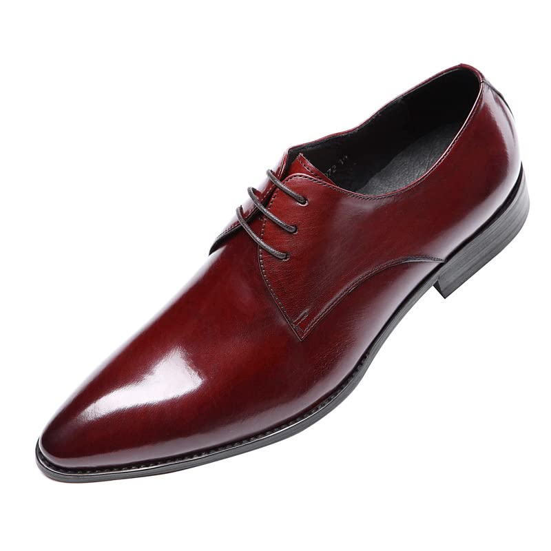 Men's Oxford Leather Business Formal Lace-Up Dress Shoes - Classic Wedding & Office Shoes in Wine Red (Size 38 EU) - Perfect for Weddings, Business Meetings & Formal Events