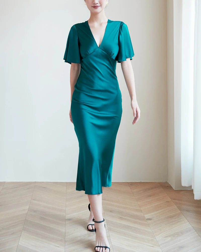 Elegant Women's V-Neck Silk Slip Dress - Soft & Comfortable Nightwear for Sleep, Loungewear & Special Occasions