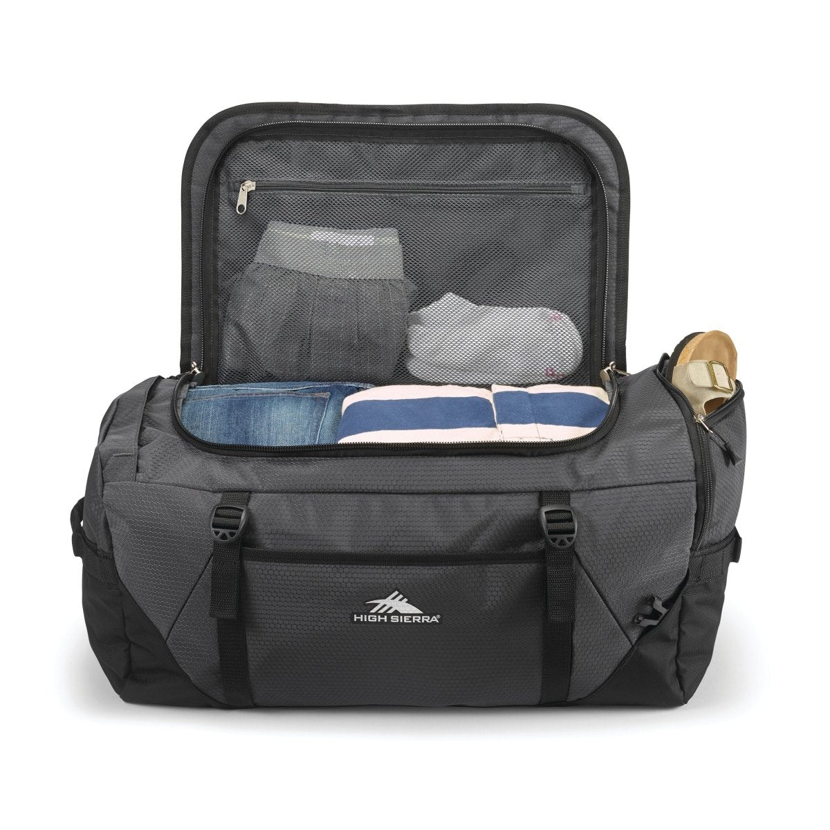 High Sierra Fairlead Collection Convertible Duffle Bag - Water-Resistant Travel Duffel with Shoulder Straps for Gym, Camping & Weekend Getaways