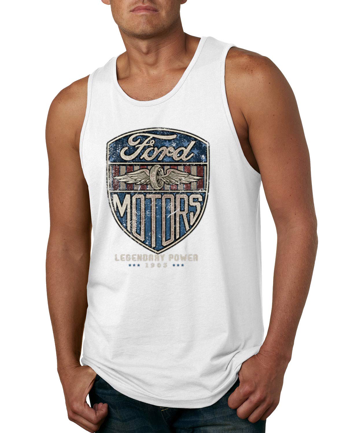 Vintage 1983 Ford Motors Legendary Power Cars & Trucks Distressed Graphic Tank Top for Men - Perfect for Casual Wear, Car Shows & Retro Enthusiasts