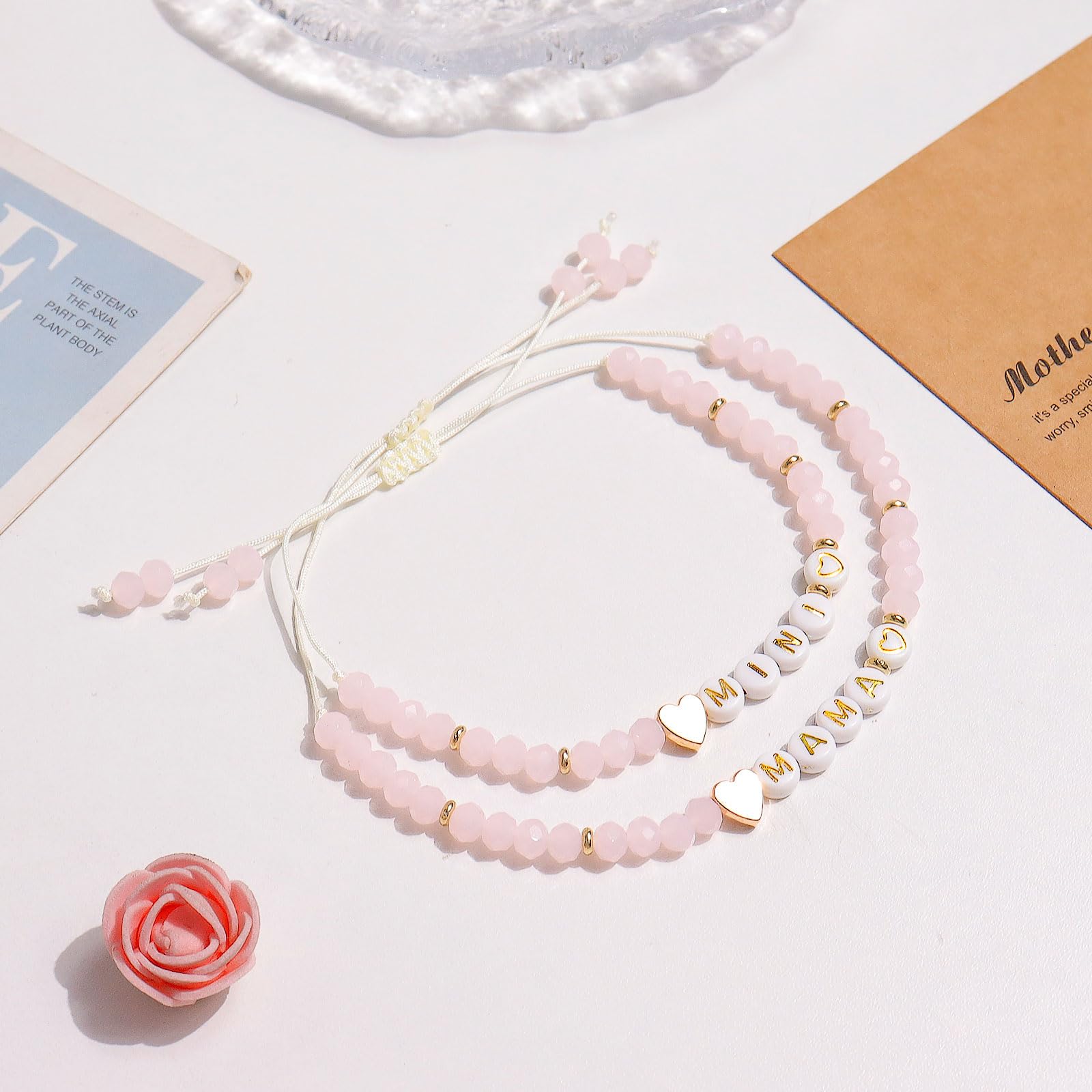 HUASAI Mother Daughter Matching Bracelets Set - 2 Heart Charm Bracelets for Women, Mom & Daughter | Gift with Card for Birthday, Anniversary, Christmas