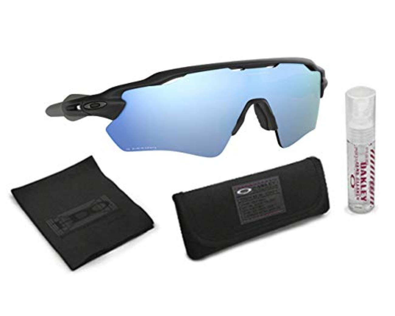 Oakley Radar EV Path Sunglasses - Matte Black Frame with Deep Prizm Water Polarized Lens & Cleaning Kit | Cycling, Running, Outdoor Sports Eyewear