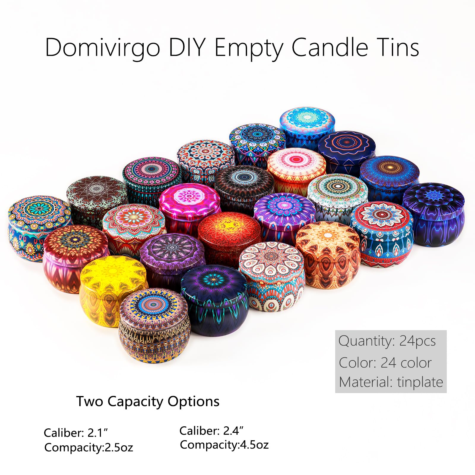 Domivirgo 2.5oz Empty Candle Tins with Lids - 24 Pack DIY Candle Making Kit Includes Wicks, Holders & Stickers, Multi-Purpose Small Storage Containers for Crafts, Jewelry, Spices - Perfect for Homemade Candles, Gift Packaging & Organizing Small Items